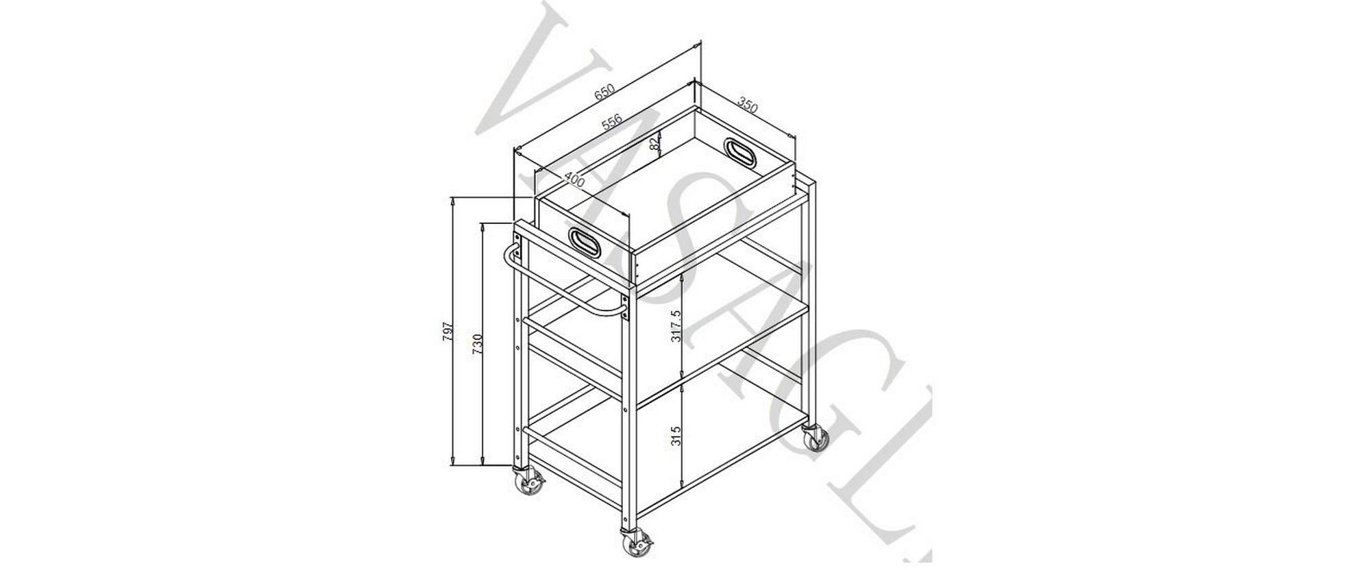 VASAGLE Bartrolley mit Tablett 65 x 86 cm, Braun/Schwarz