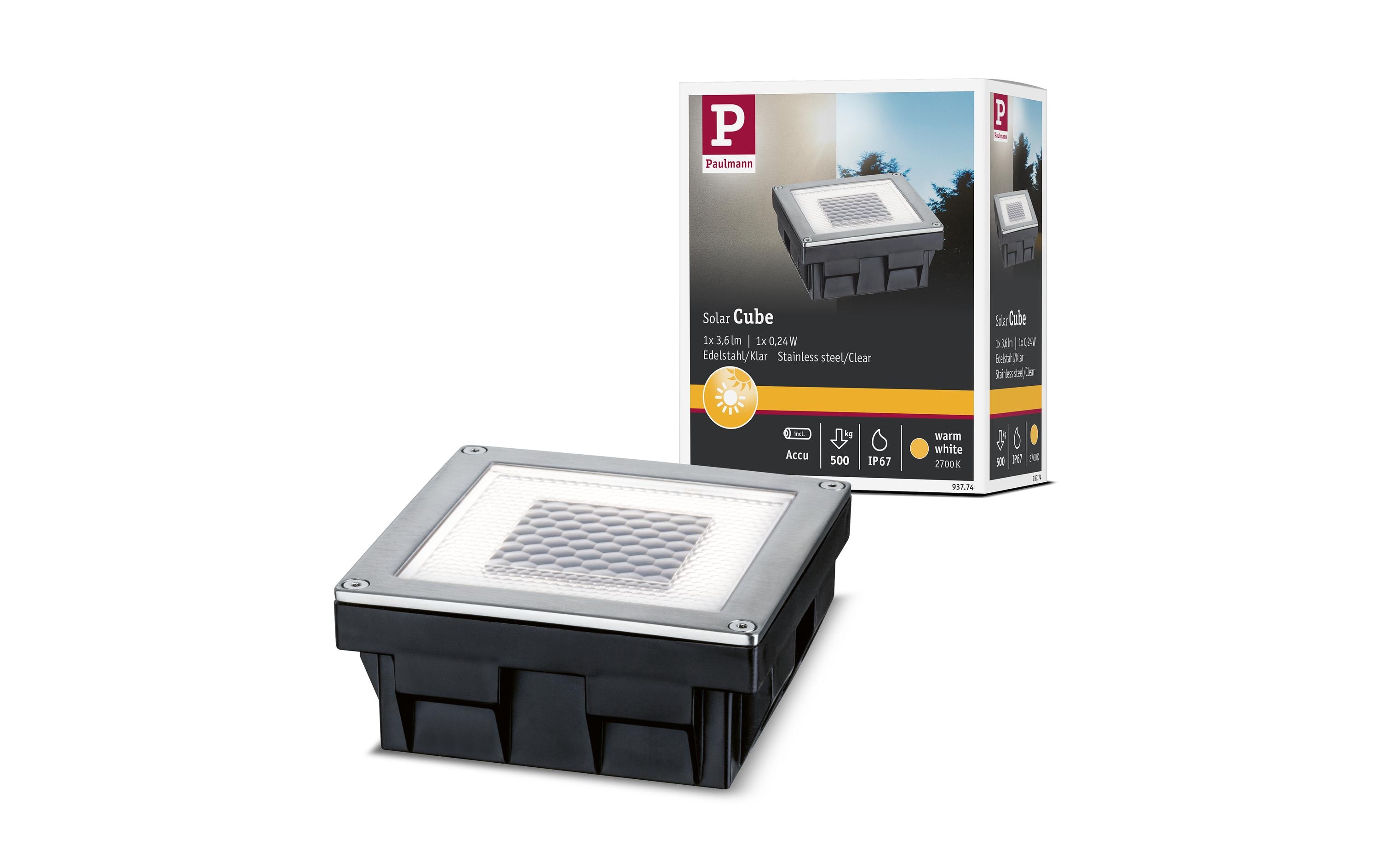 Paulmann Wegeleuchte LED Solar Cube, 0.24W, 2700K, Edelstahl