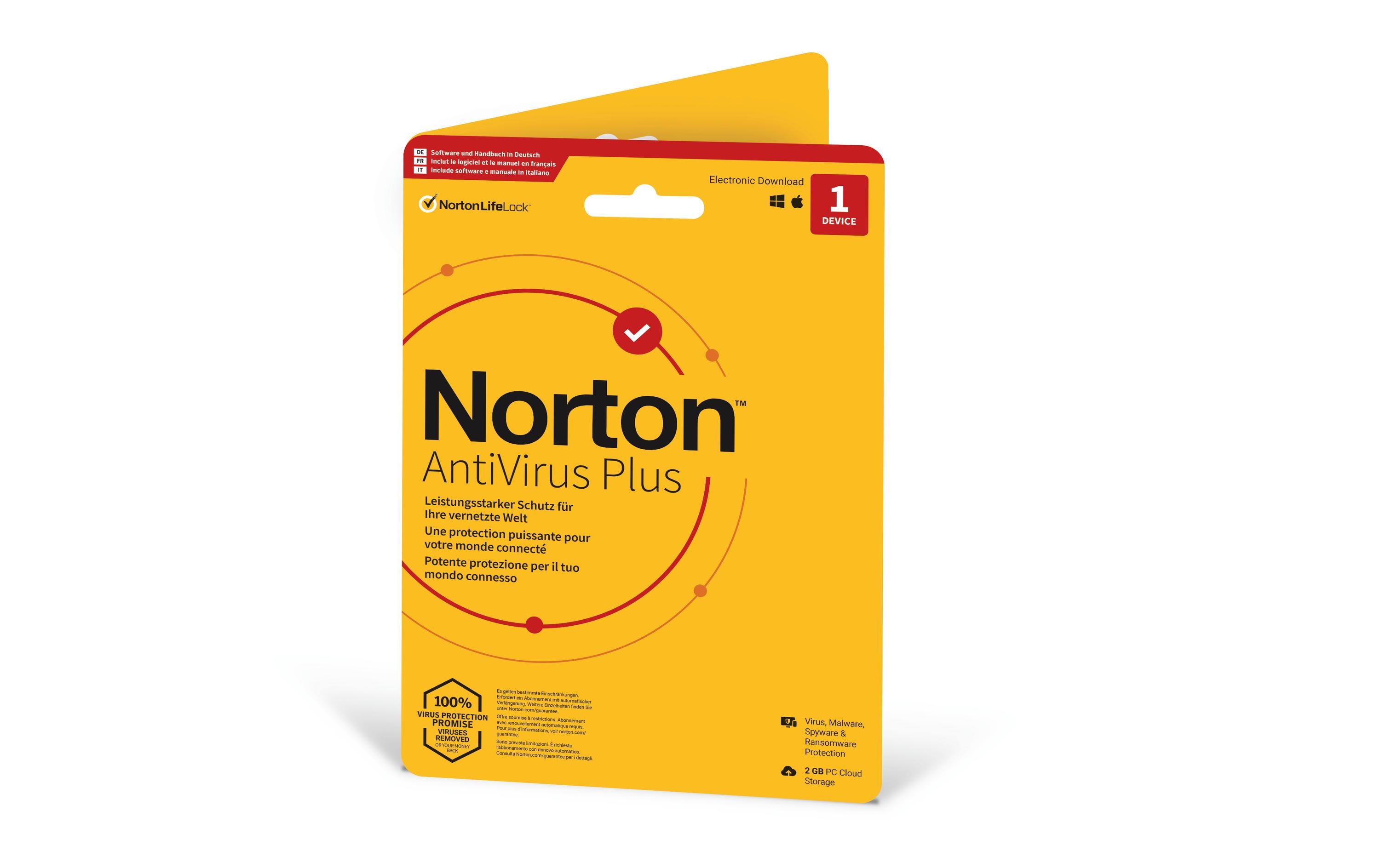 Norton Norton AntiVirus Plus Sleeve, 1yr, incl. 2 GB Cloud Speicher