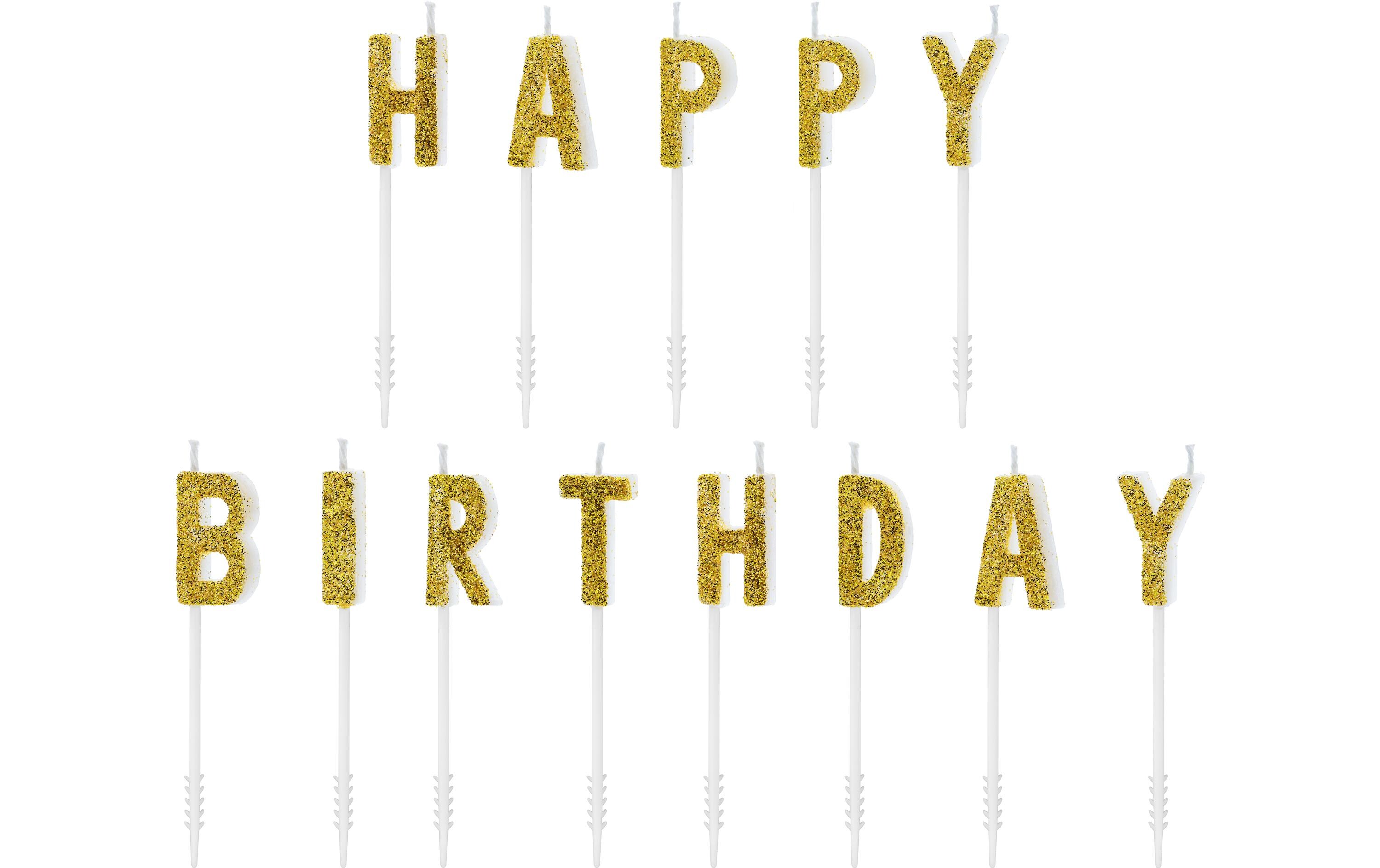 Partydeco Kerze Happy Birthday 2.5 cm, Gold