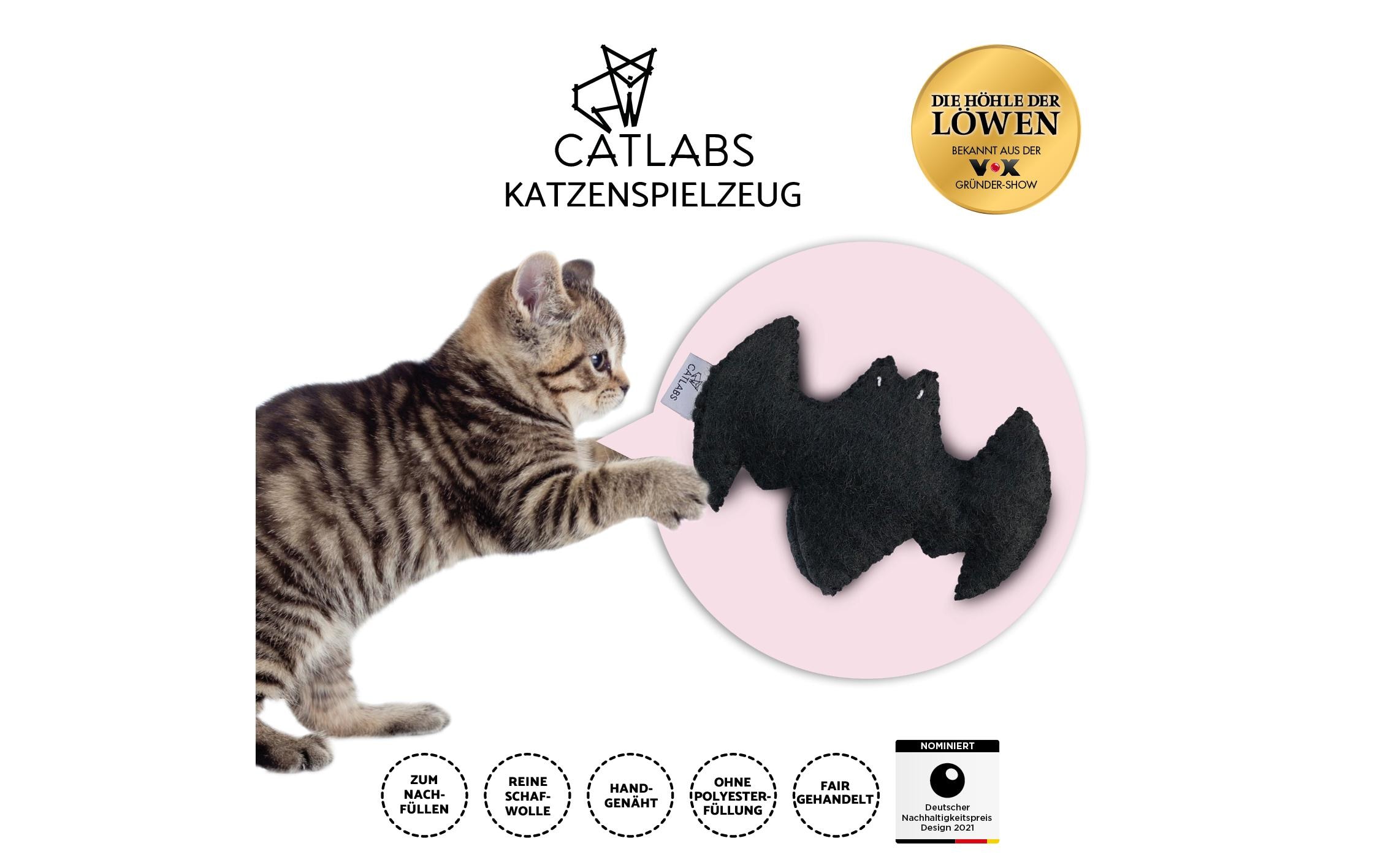 Catlabs Katzen-Spielzeug Flauschige Fledermaus mit Baldrianwurzel