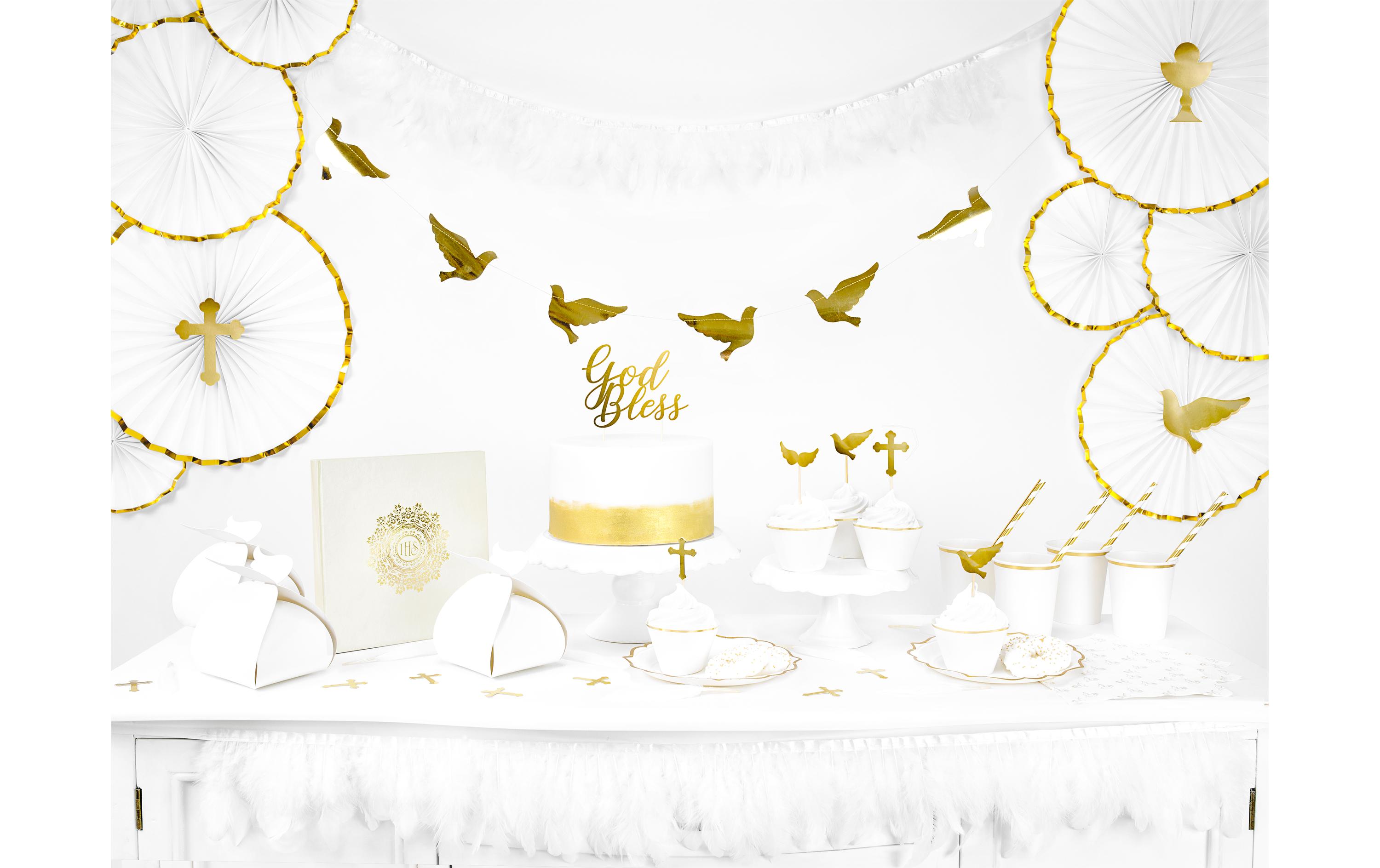 Partydeco Rosetten mit Goldrand, 3 Stück, Weiss/Gold