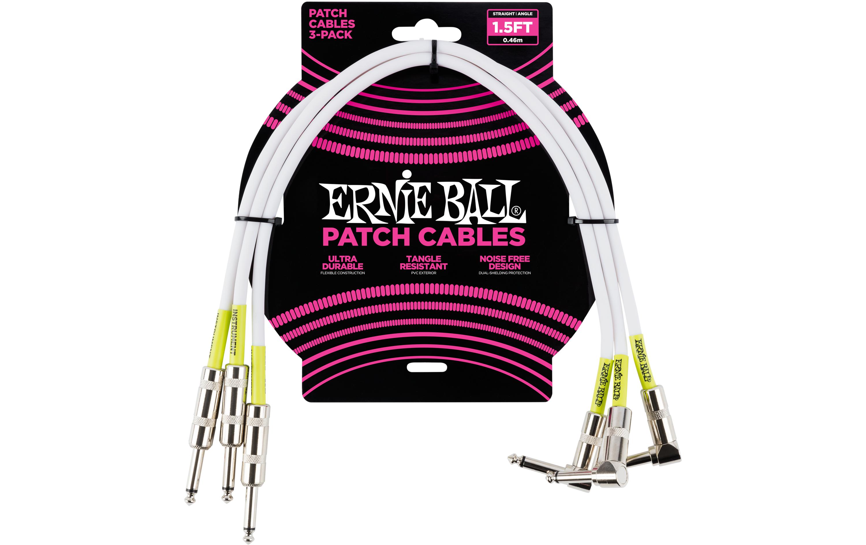 Ernie Ball Patch-Kabel 6056 3er Pack – 0.46 m, Weiss