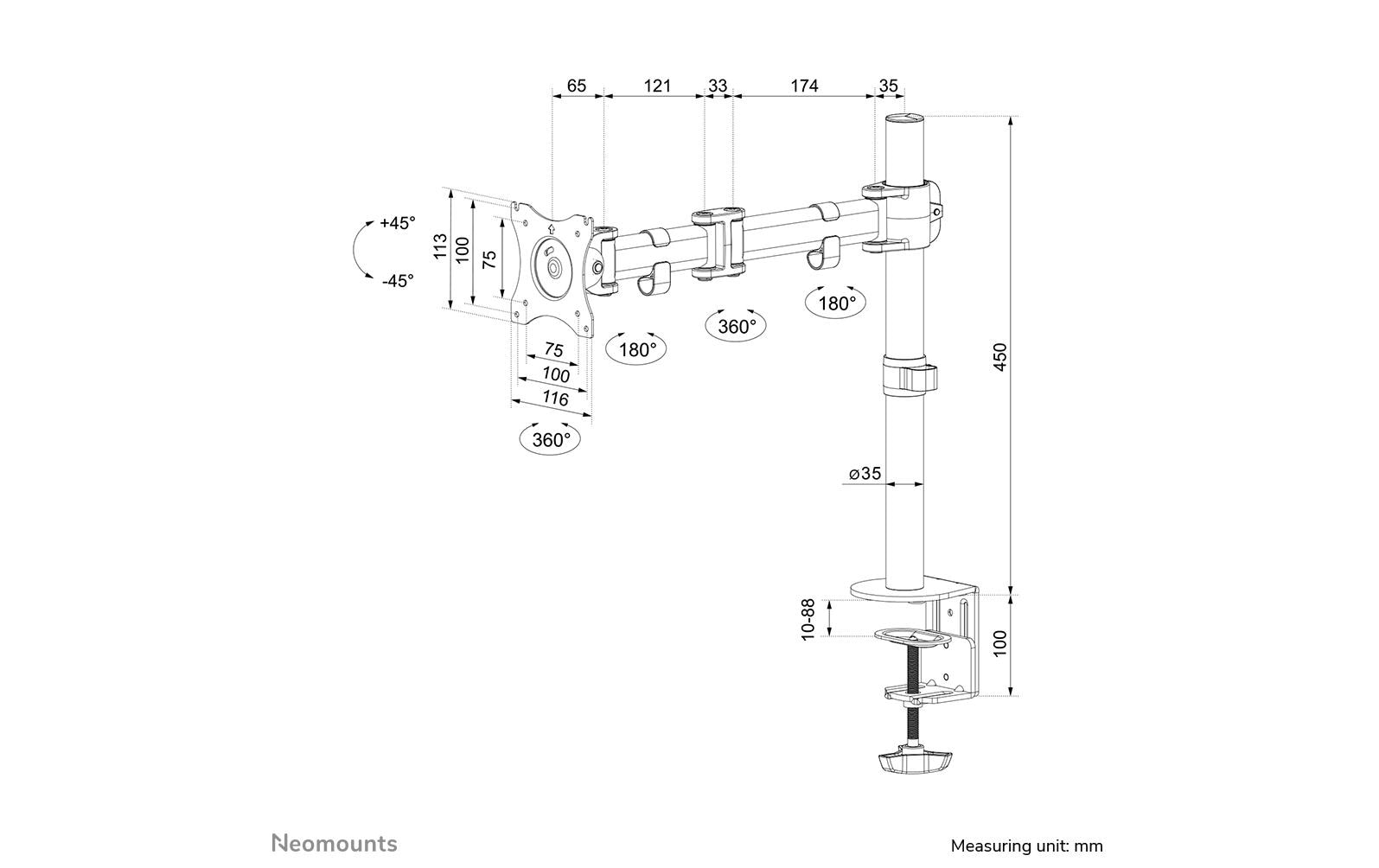 NEOMOUNTS Tischhalterung NM-D135 bis 8 kg – Schwarz