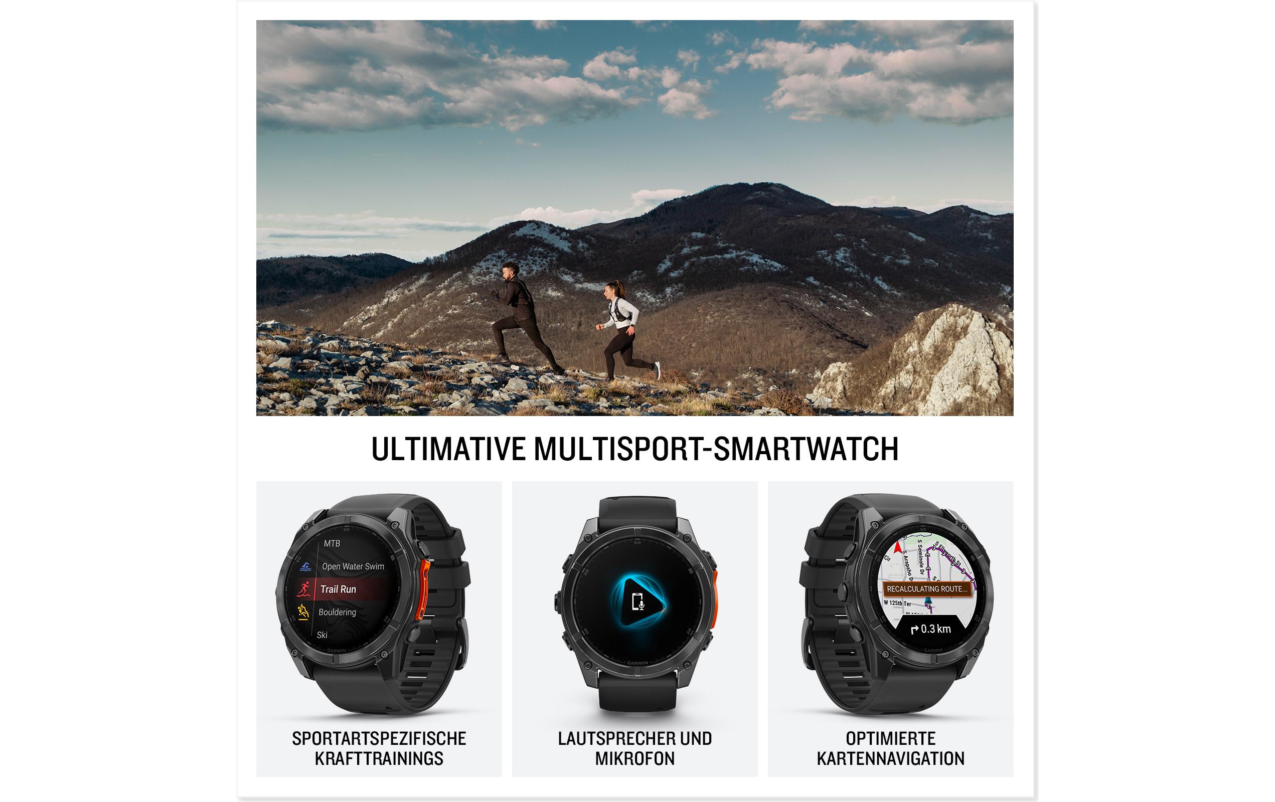 GARMIN Sportuhr Fenix 8 AMOLED, 47 mm Schwarz/Schiefergrau