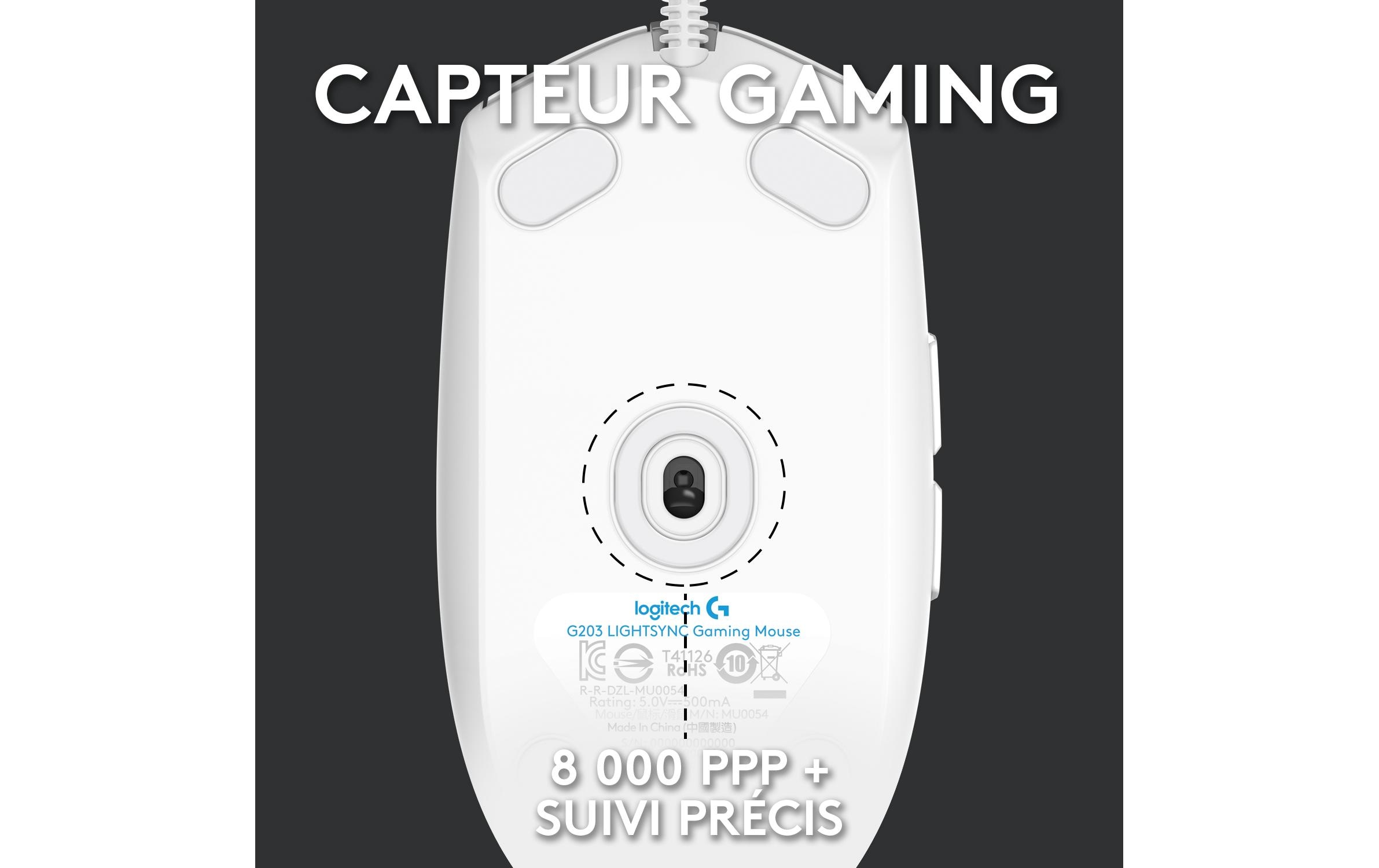 Logitech Gaming-Maus G203 Lightsync Weiss