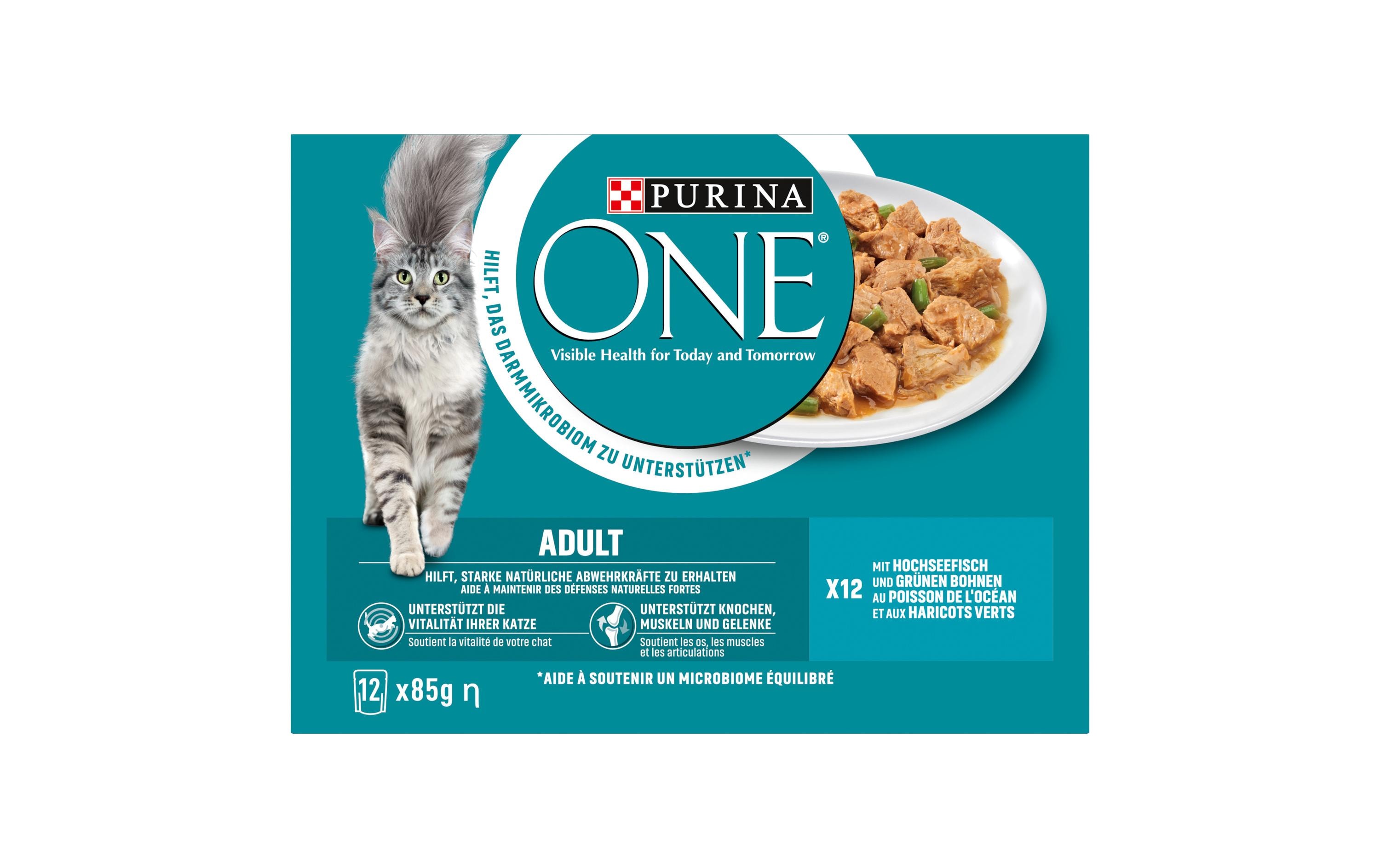 Purina ONE Nassfutter ADULT in Sauce Hochseefisch/Bohnen, 12 x 85g