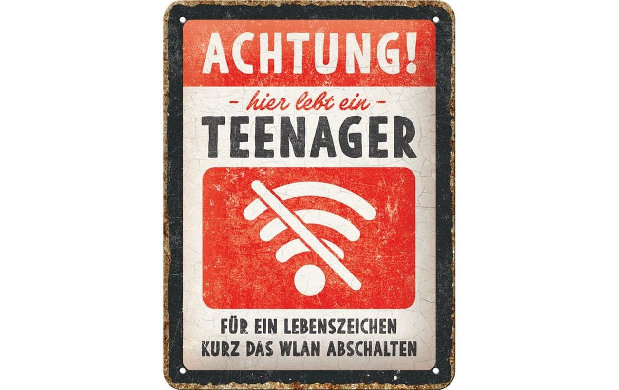 Nostalgic Art Schild Achtung Teenager WLAN 15 x 20 cm, Metall