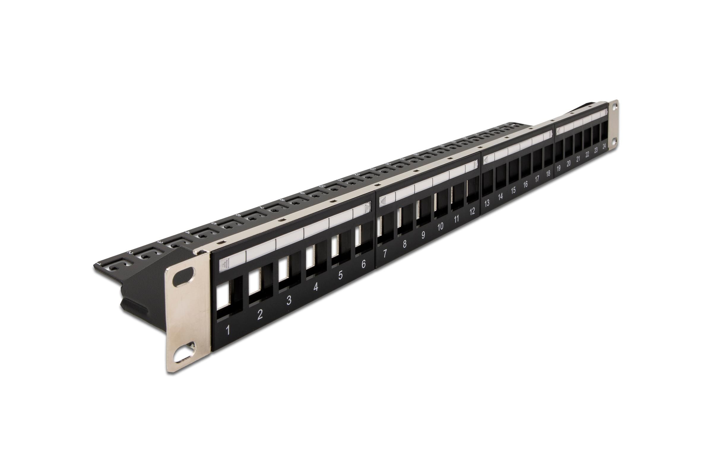 Delock Patchpanel Keystone 24 Port mit Entlastungsschiene 19 Rack