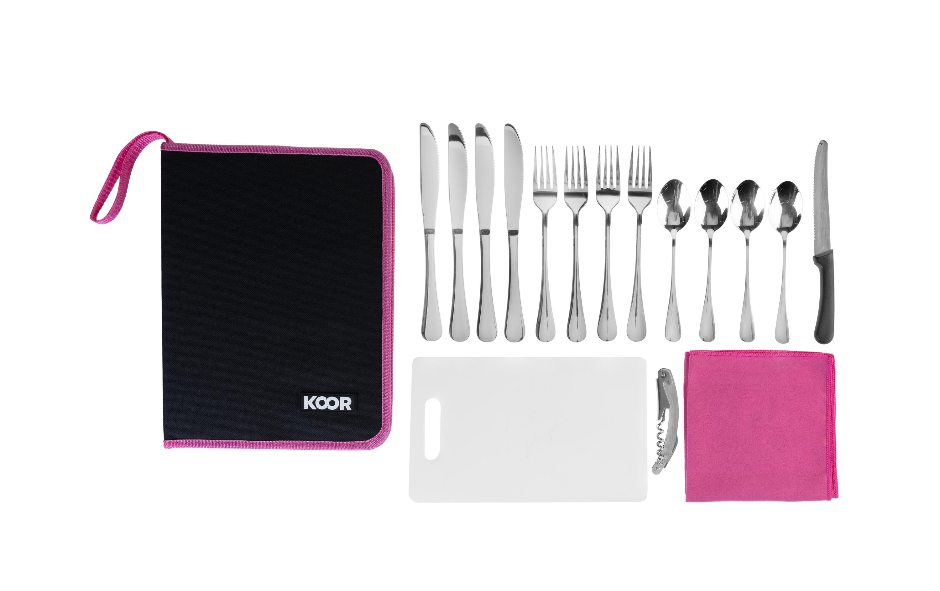 KOOR Outdoor-Besteck-Set 4 Personen, Rosa