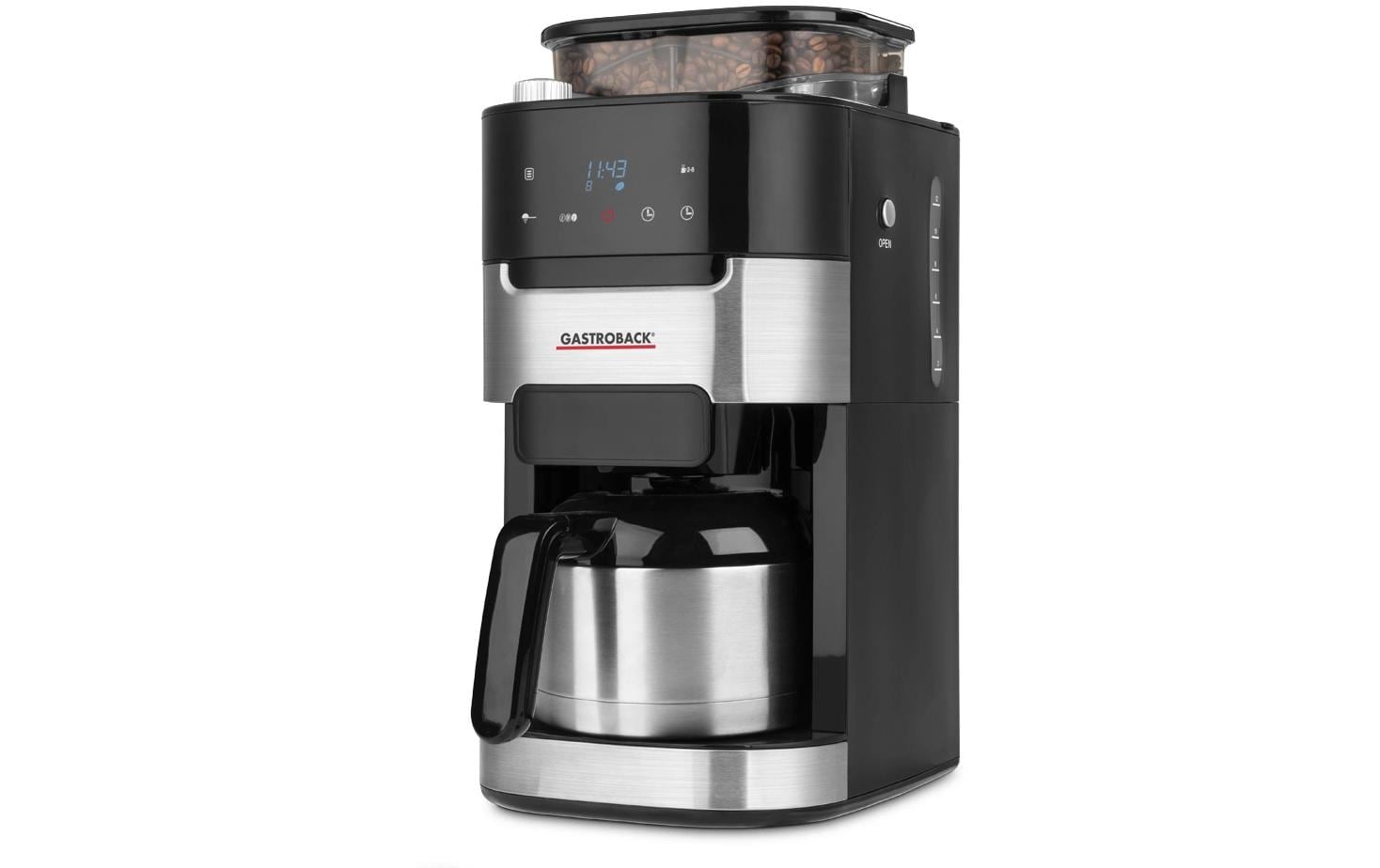 Gastroback Filterkaffeemaschine Grind & Brew Pro Thermo Schwarz/Silber