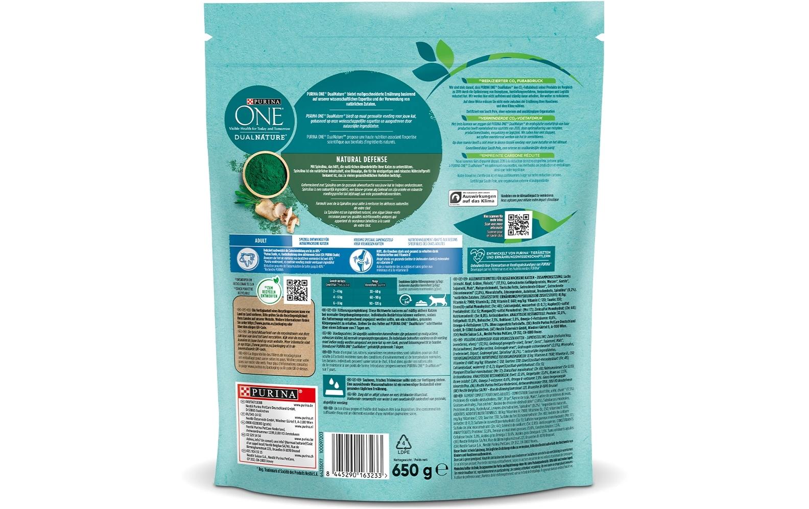 Purina ONE Trockenfutter Dual Nature Adult Lachs & Spirulina, 650 g