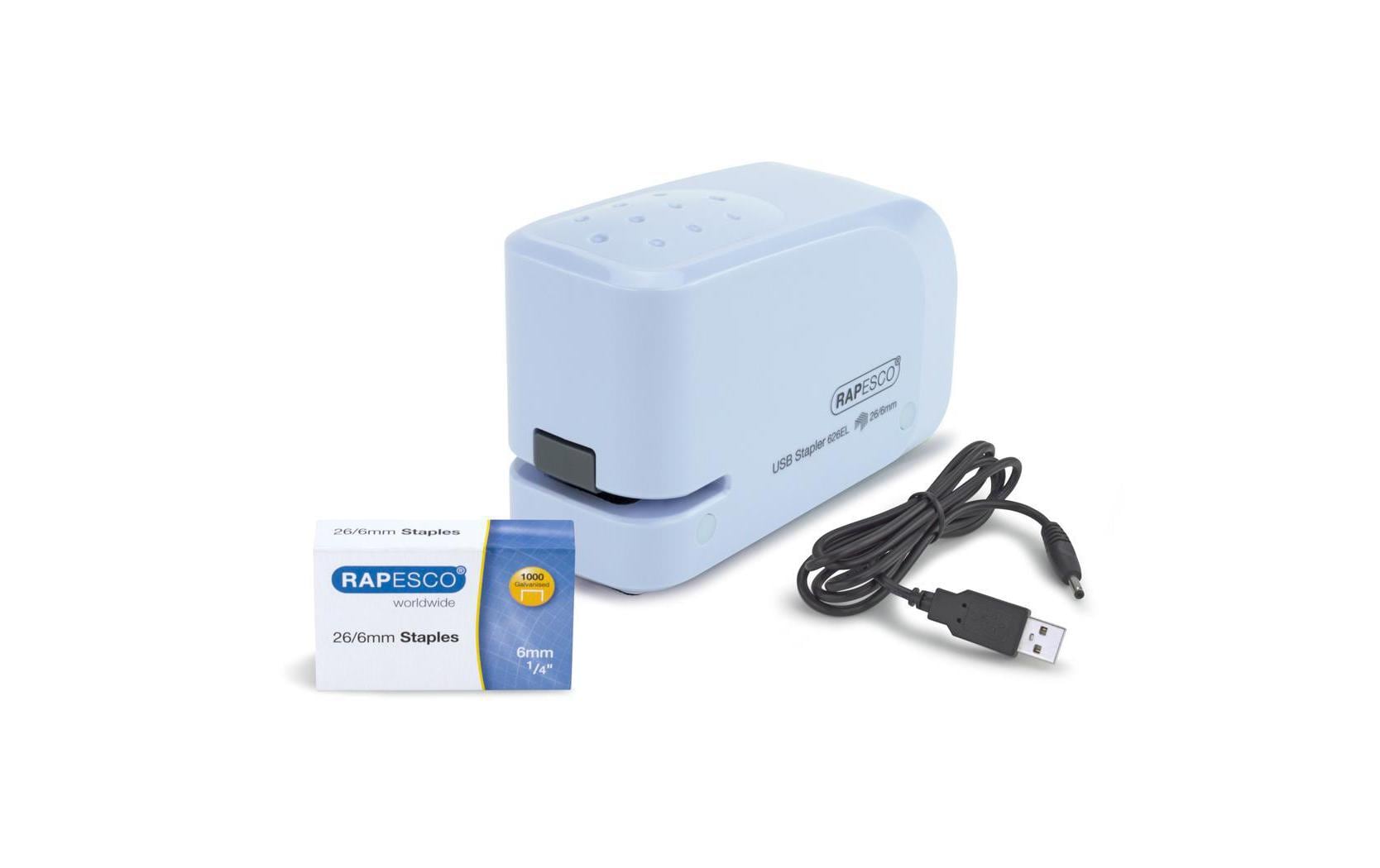 Rapesco Elektrisches Heftgerät 626EL USB/Batterie, Hellblau