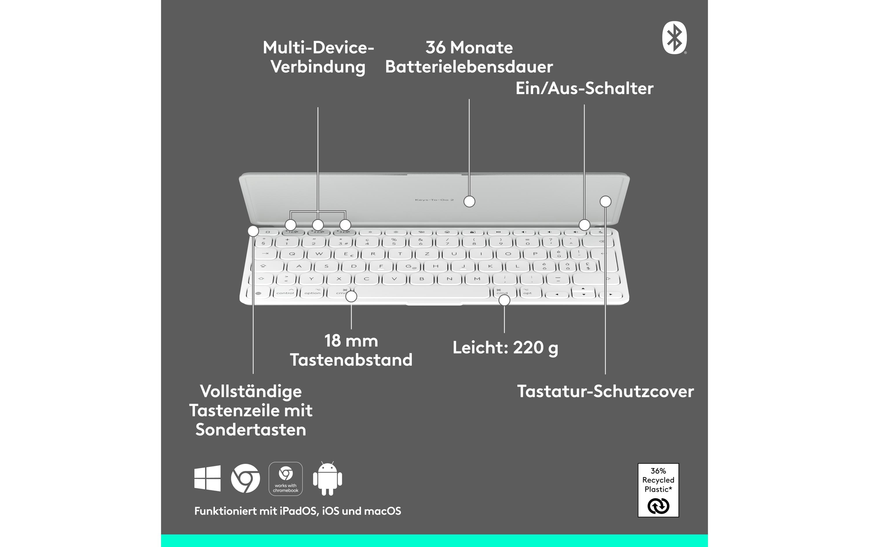 Logitech Tastatur Keys-To-Go 2 Pale grey