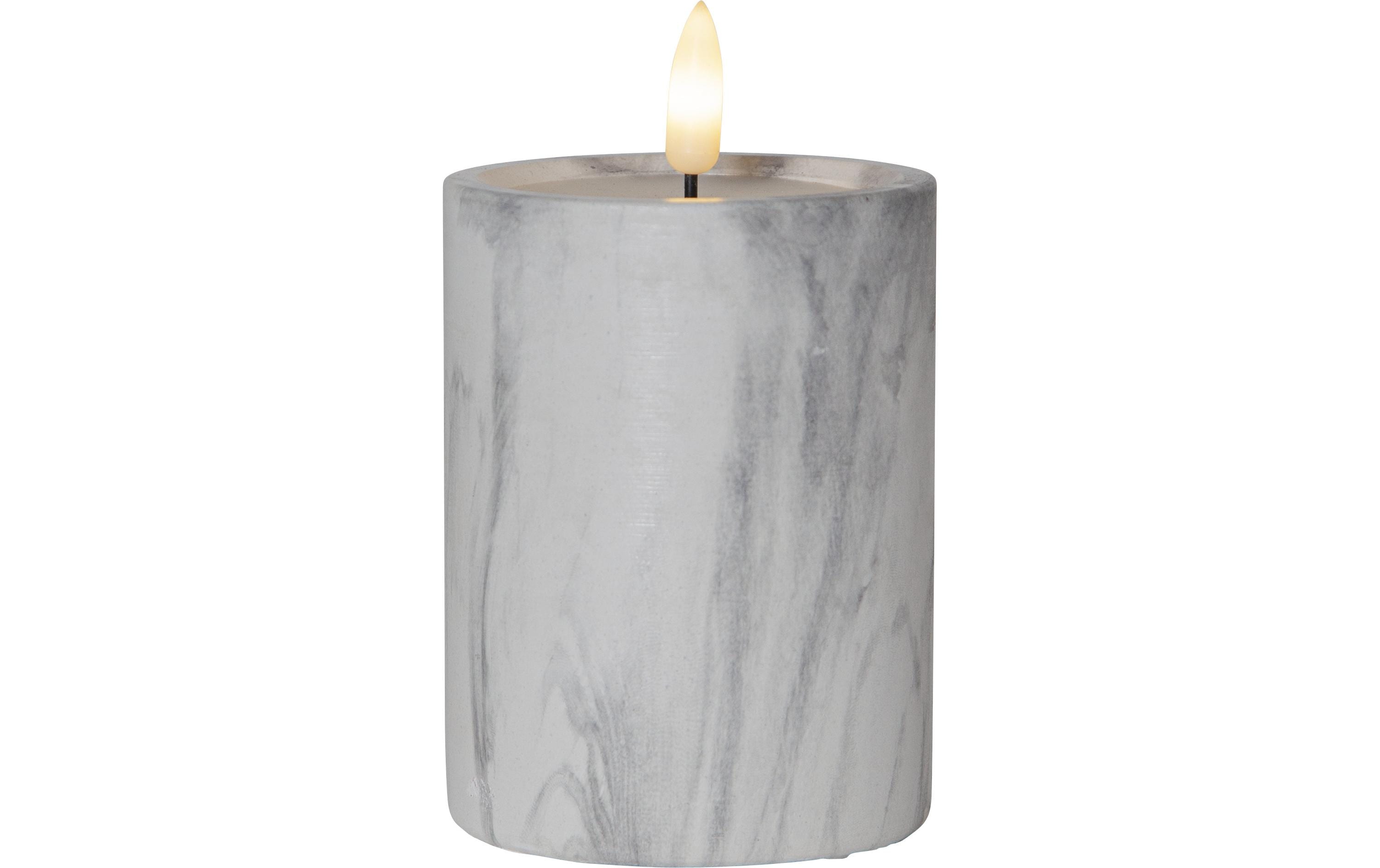 Star Trading LED-Kerze Pillar Flamme Marble Ø 7.5 x 12.5 cm, Grau