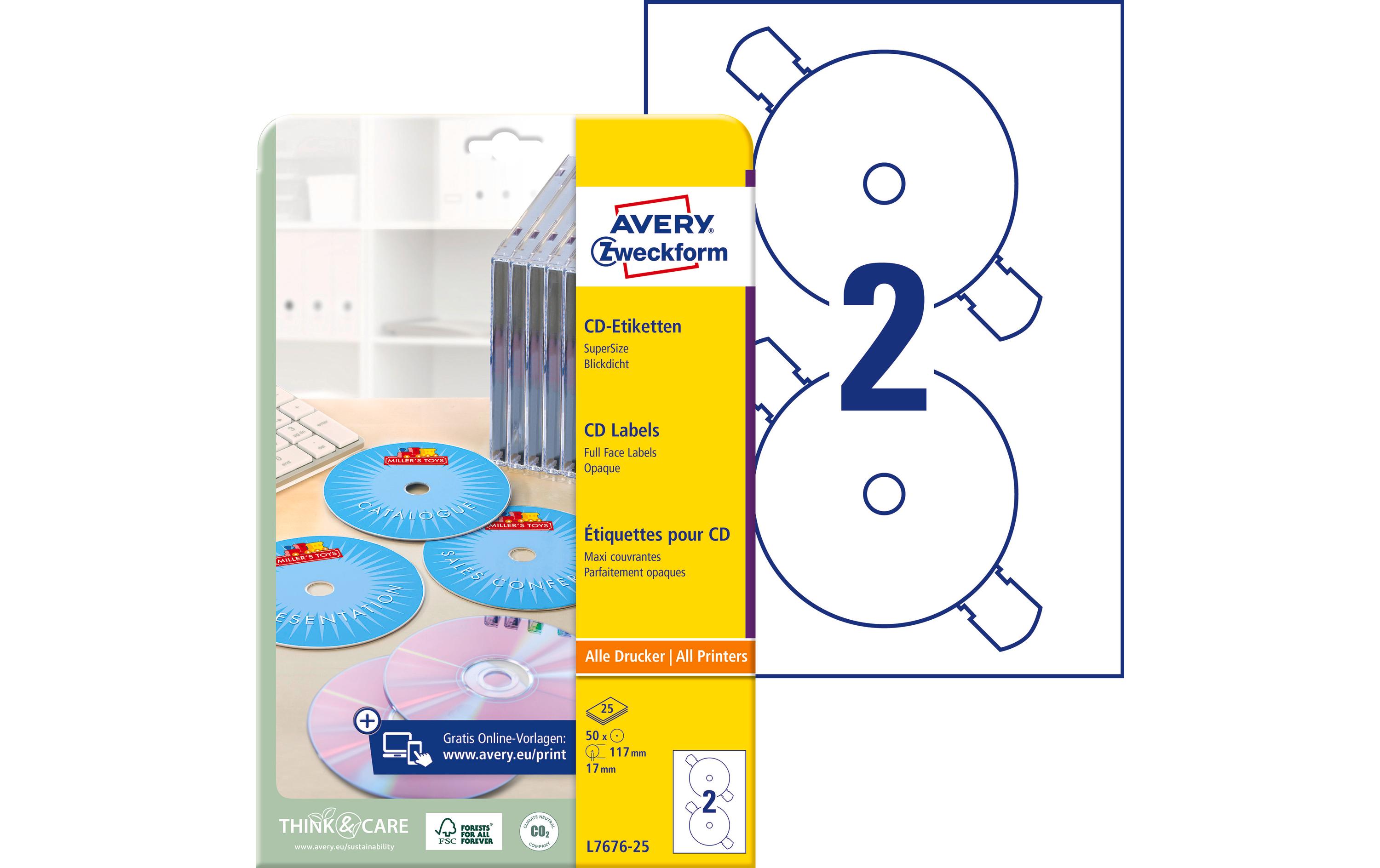 Avery Zweckform CD-Etiketten L7676-25 Ø 117 mm