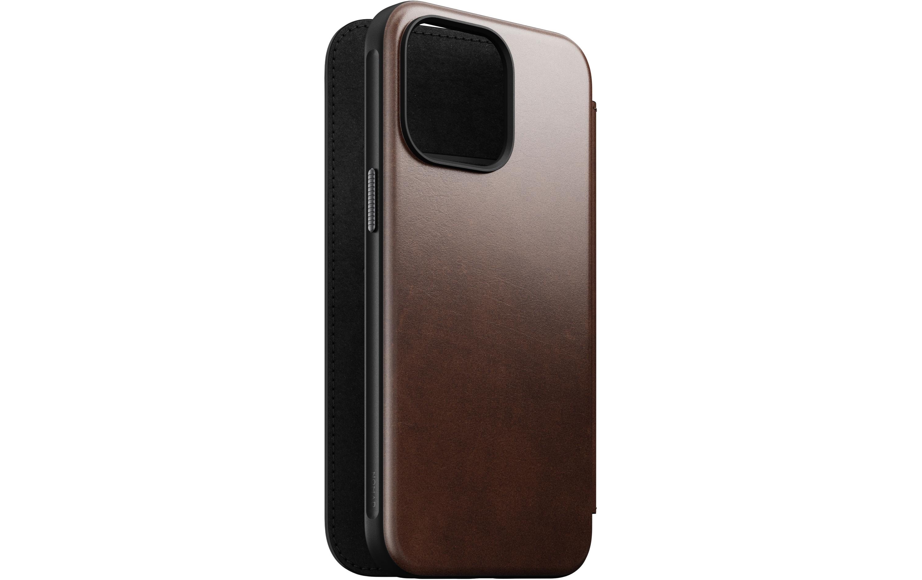 Nomad Modern Horween Leather Folio iPhone 15 Pro Max Rostbraun