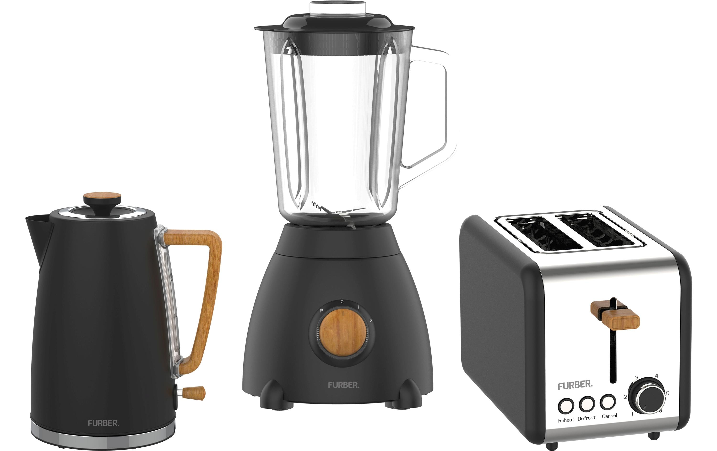 FURBER Wasserkocher, Standmixer und Toaster Set Chaplin Schwarz