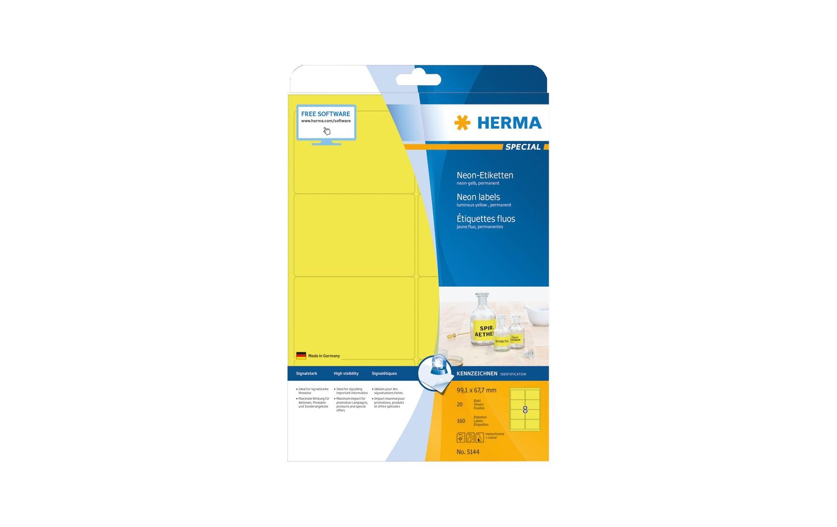 HERMA Universal-Etiketten 9.91 x 6.77 cm, 160 Etiketten, Neon-Gelb