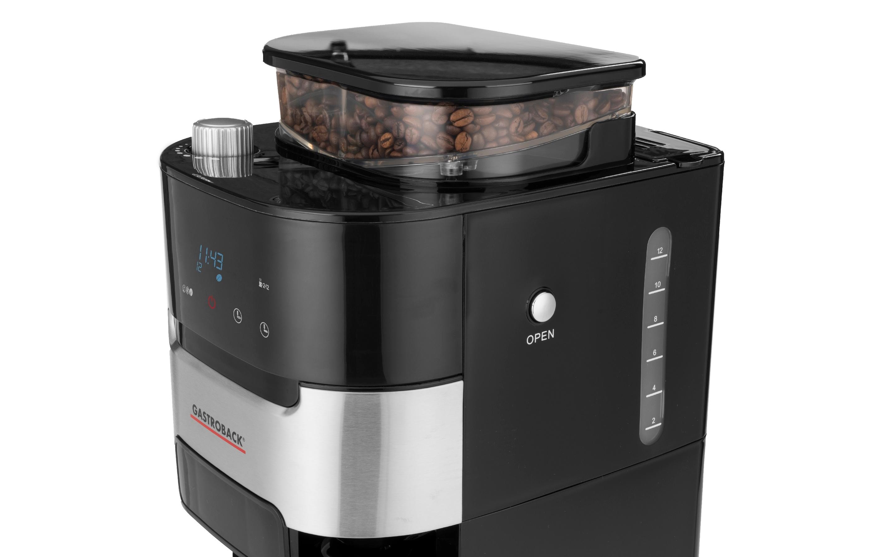 Gastroback Filterkaffeemaschine Grind & Brew Pro Thermo Schwarz/Silber