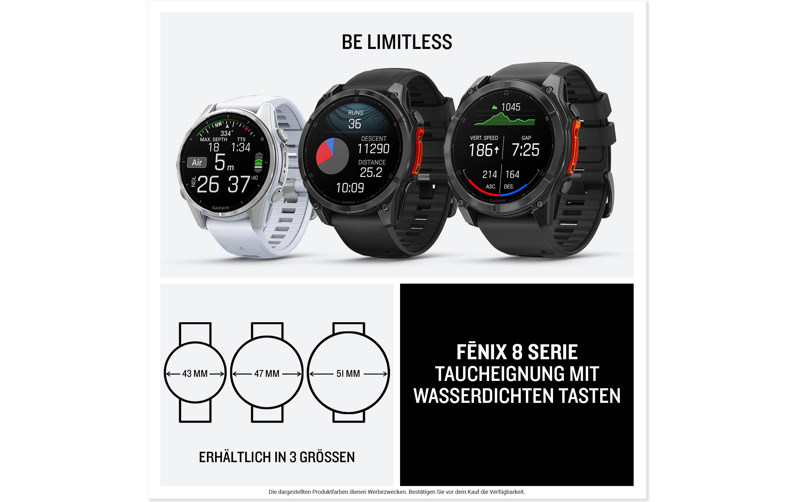 GARMIN Sportuhr Fenix 8 AMOLED, 47 mm Schwarz/Schiefergrau