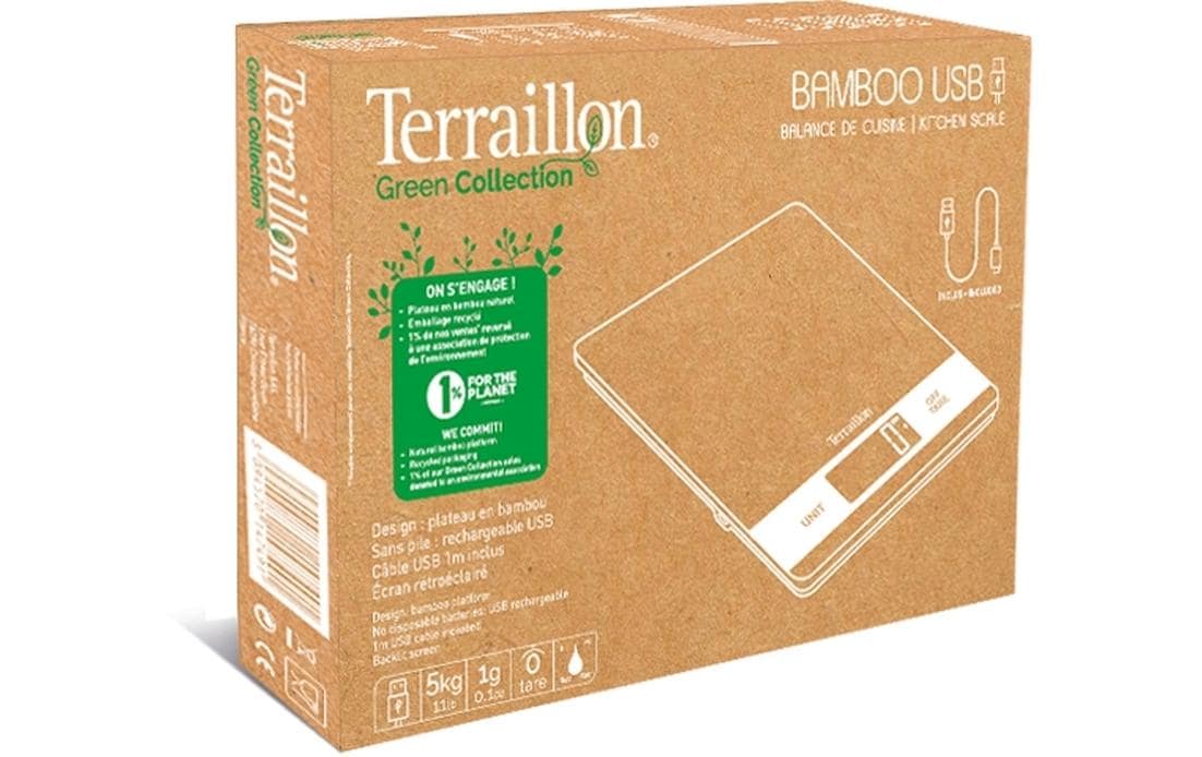 Terraillon Küchenwaage Bamboo USB Braun