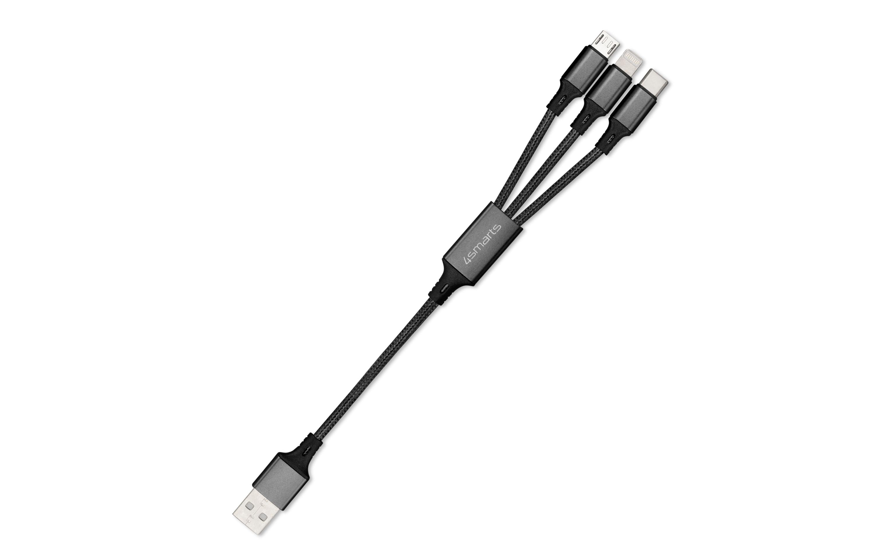 4smarts USB-Ladekabel 2.4A USB A - Lightning/Micro-USB B/USB C 0.2 m