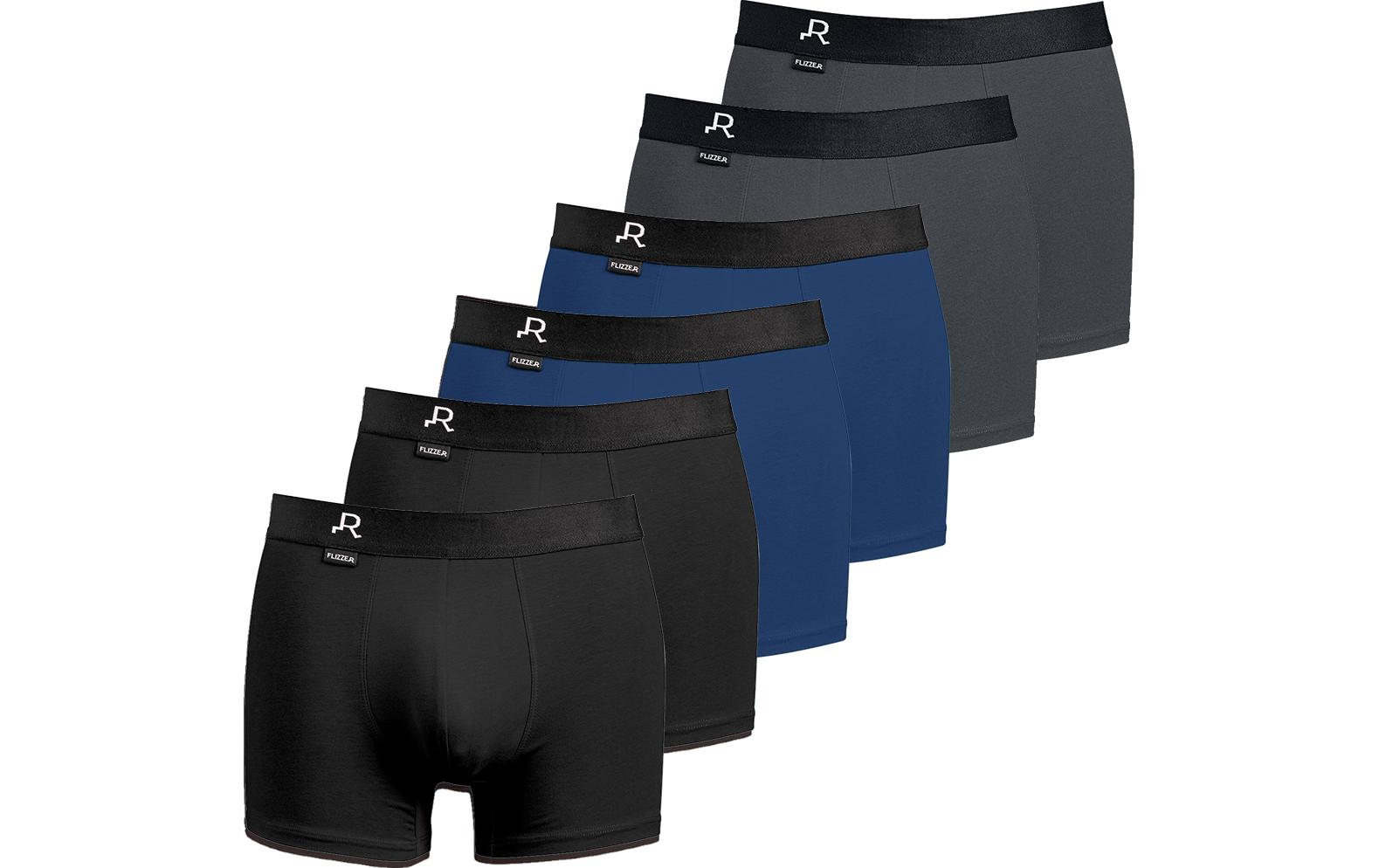 FLIZZER Unterhosen Trunk MIX 6er Pack Blau/Grau/Schwarz, S