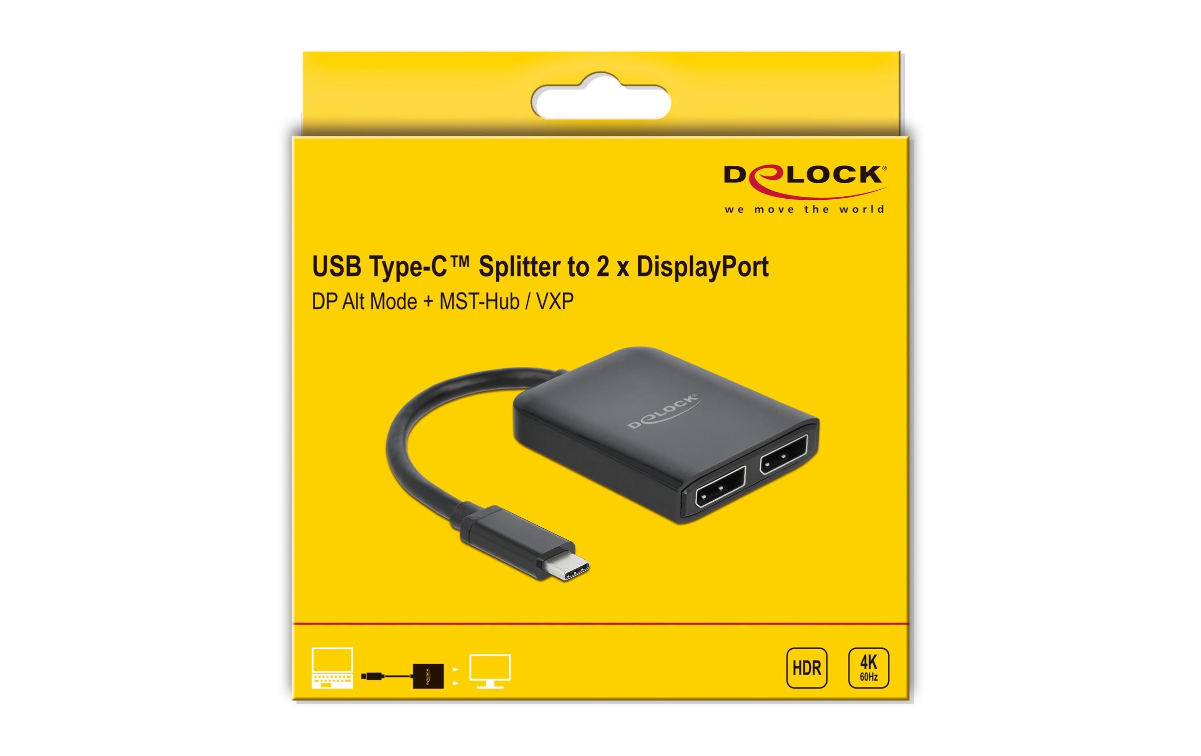 Delock 2-Port Signalsplitter USB-C – Displayport MST/VXP support