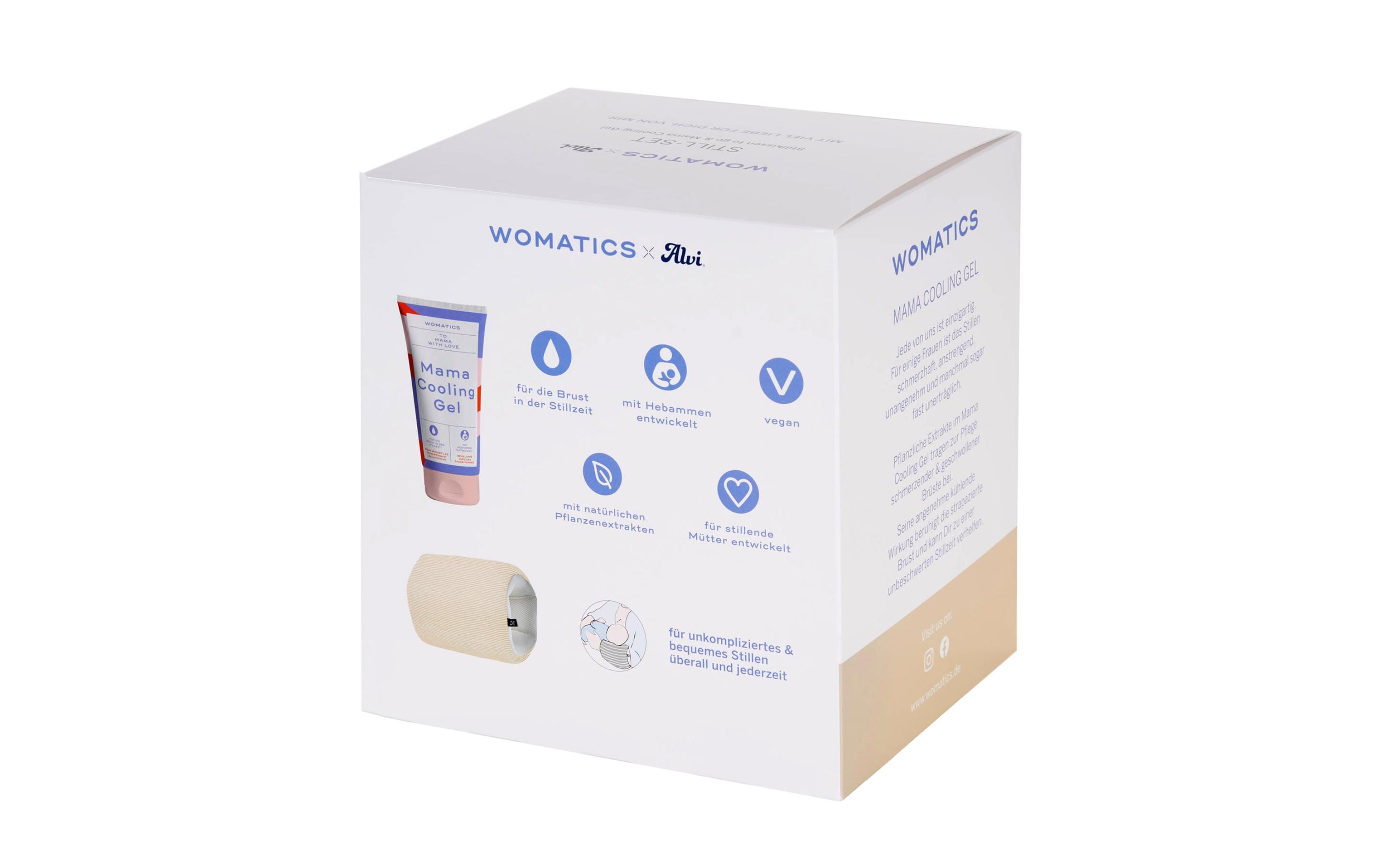 Womatics Brustwarzensalbe Mama Cooling Gel + Alvi Stillkissen 150 ml