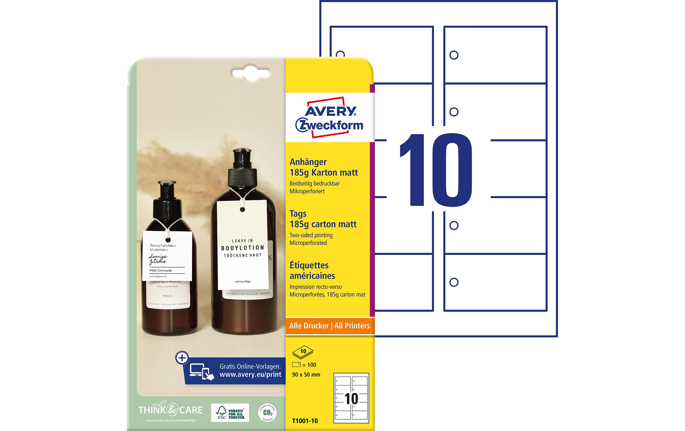 Avery Zweckform Hängeetiketten Tags 90 x 50 mm, 10 Blatt, 100 Stück