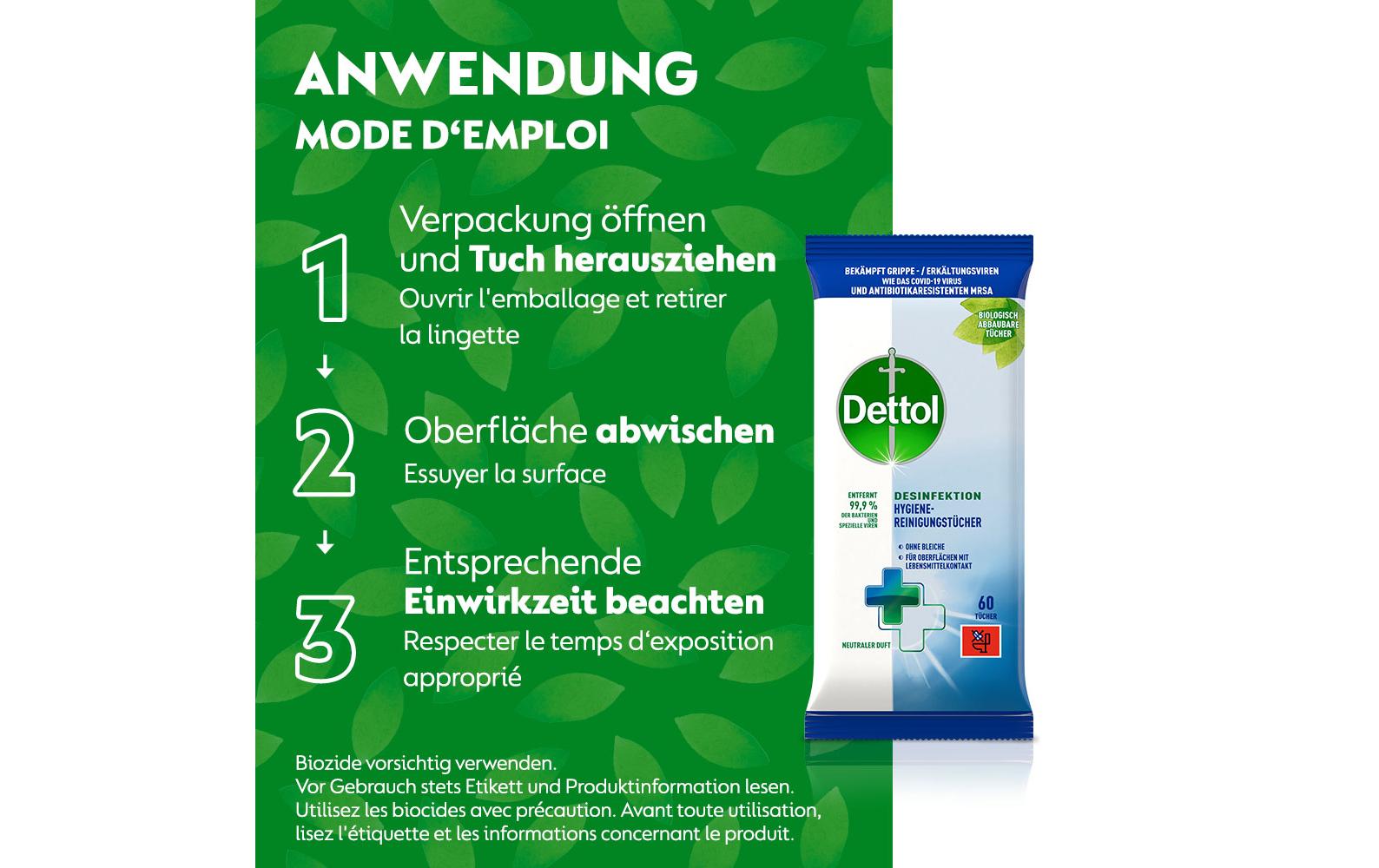 Dettol Desinfektion Hygiene-Reinigungstücher 60 Stück