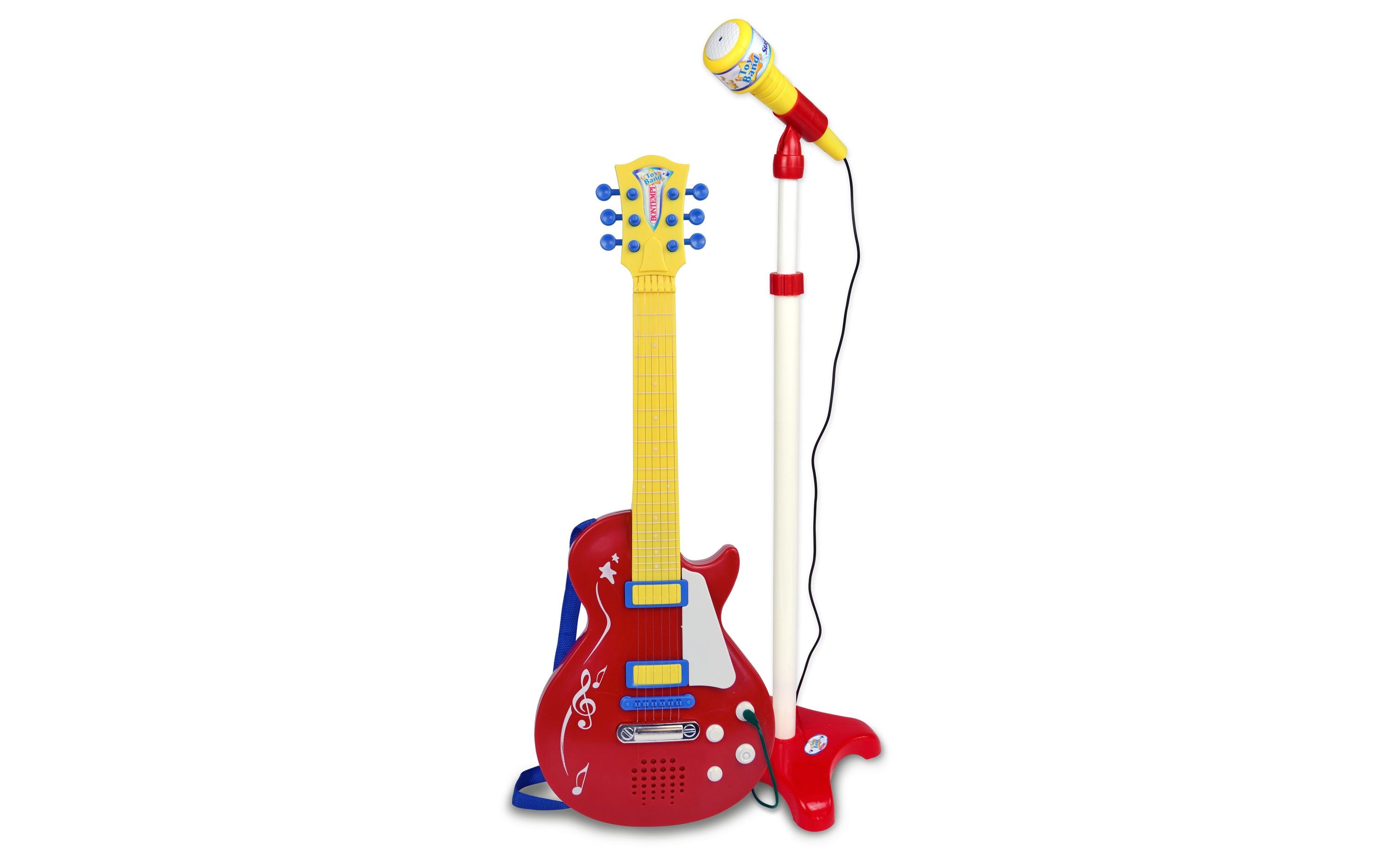 Bontempi Musikinstrument Rockgitarre mit Standmikrofon Rot