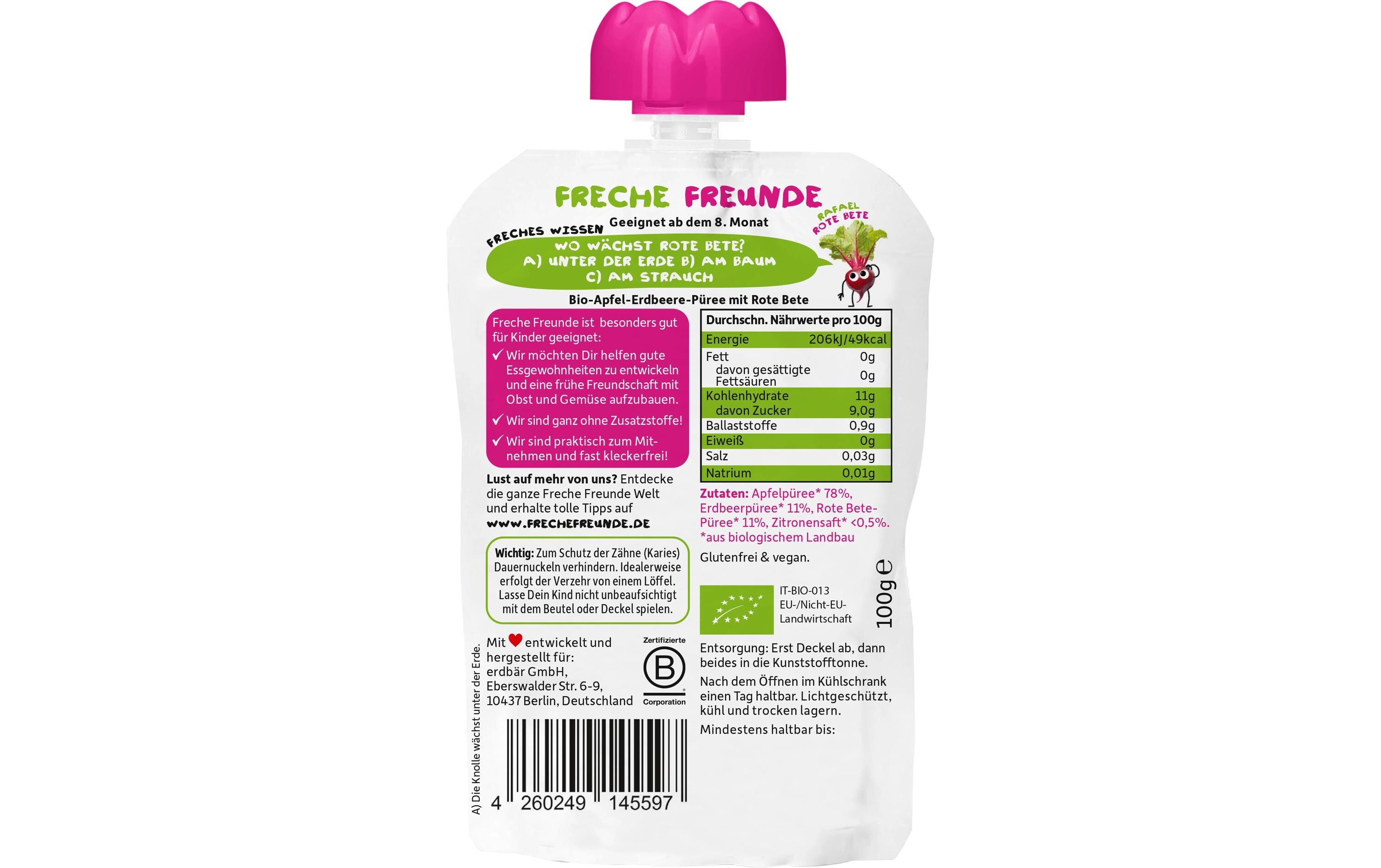 Freche Freunde Quetschbeutel Apfel, Erdbeere & Rote Beete 100 g