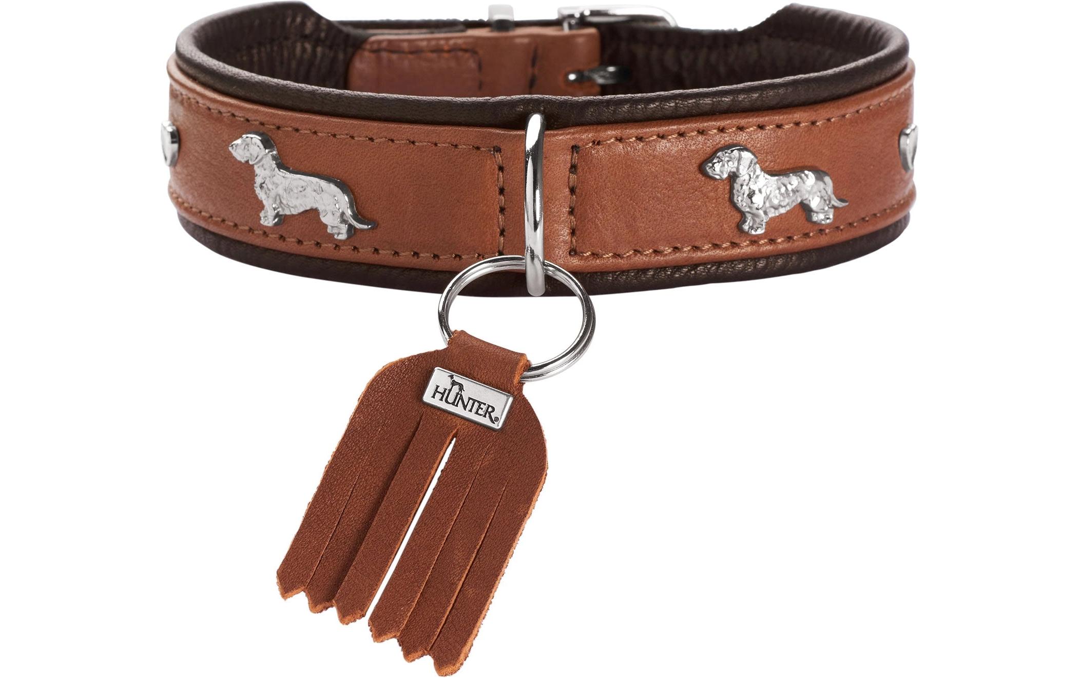 Hunter Teckel-Halsband München 42/S, Rindsleder, Cognac/Schwarz