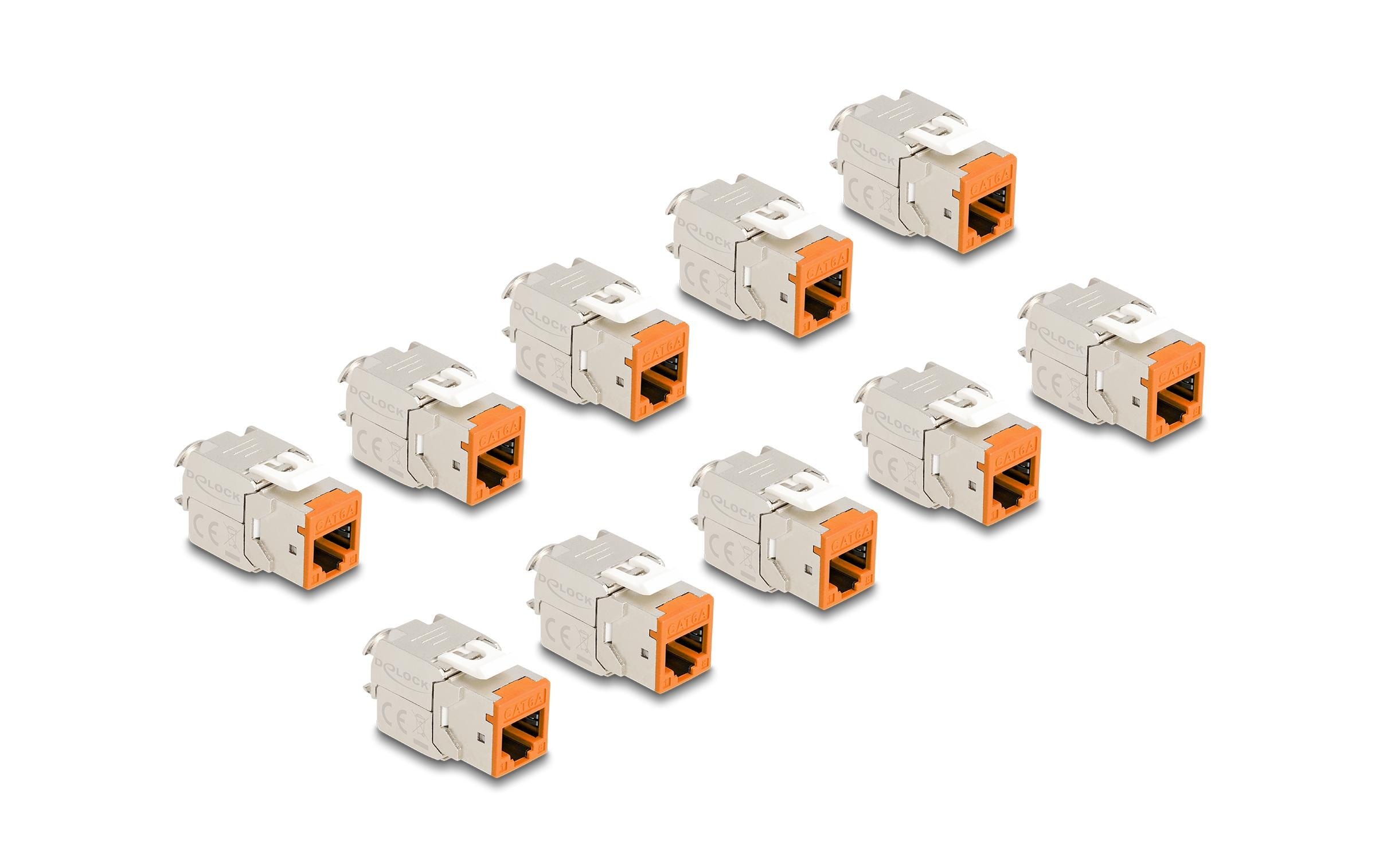 Delock Keystone-Modul RJ45 zu LSA Cat.6A Orange, 10 Stück