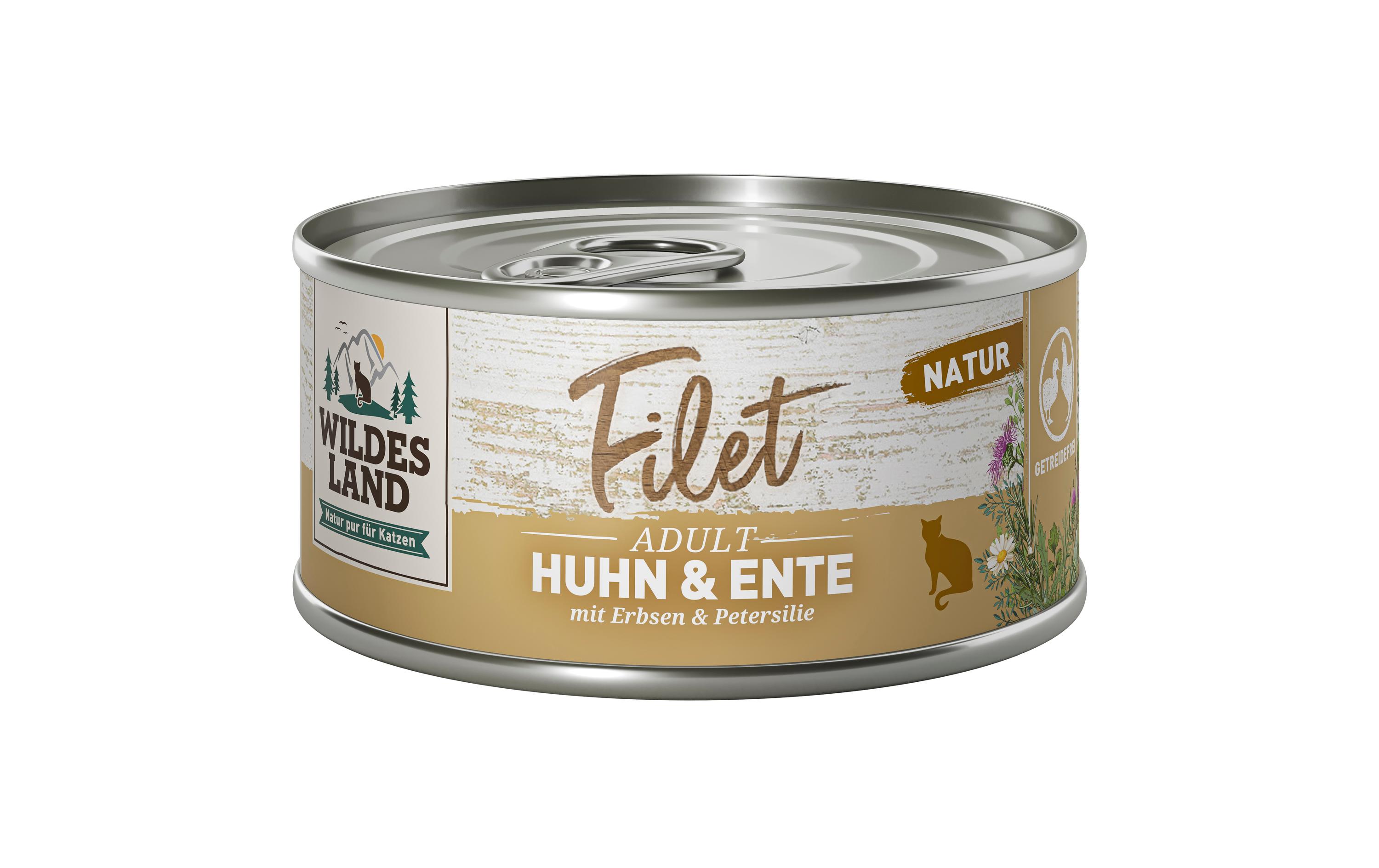 Wildes Land Katzen-Snack Filet Huhn & Ente 12 x 80 g