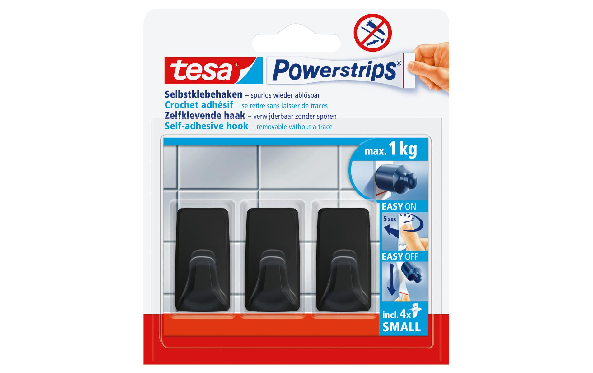 tesa Klebehaken Powerstrips S Eckig, Schwarz