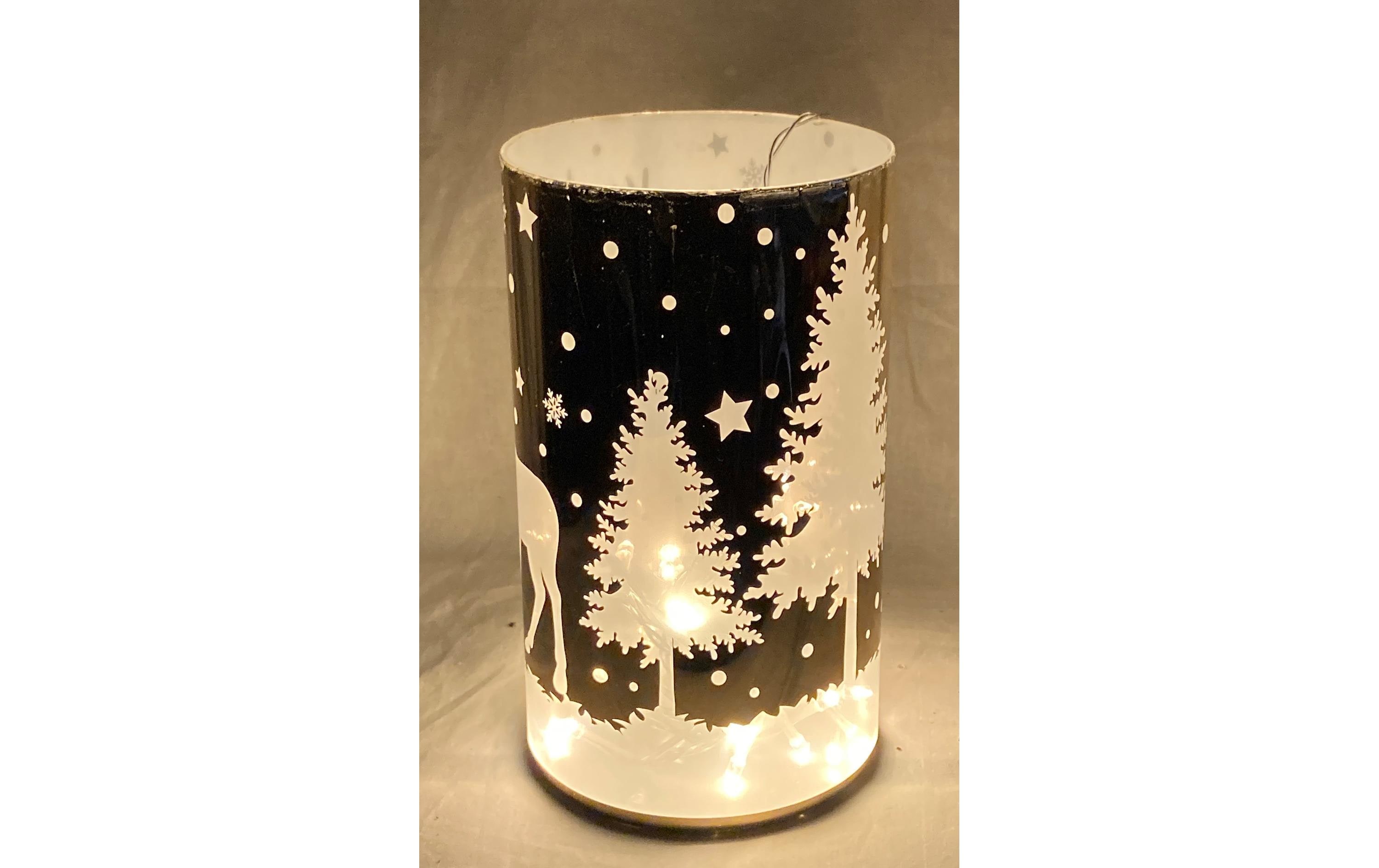 Dameco Weihnachtswindlicht Hirsch im Wald Gold/Weiss, Glas