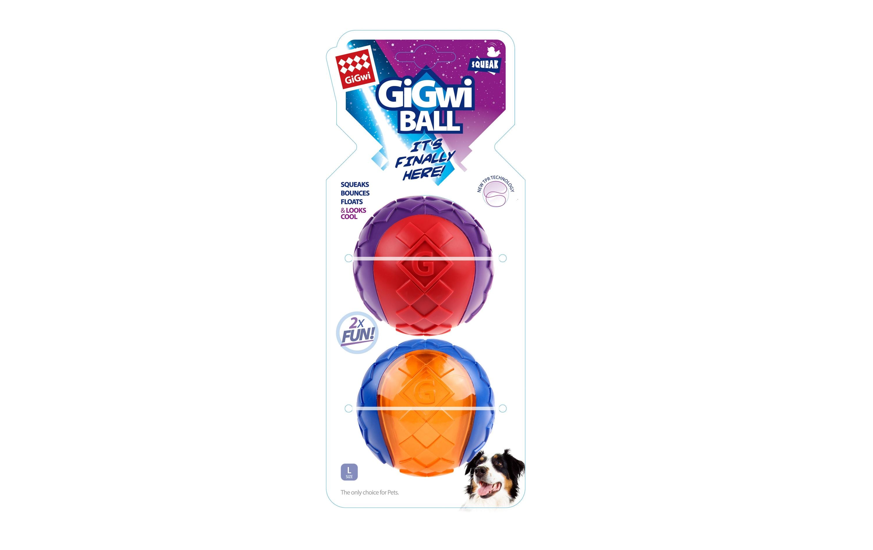 GiGwi Hunde-Spielzeug Ball Squeaker, Blau/Orange und Rot/Violett