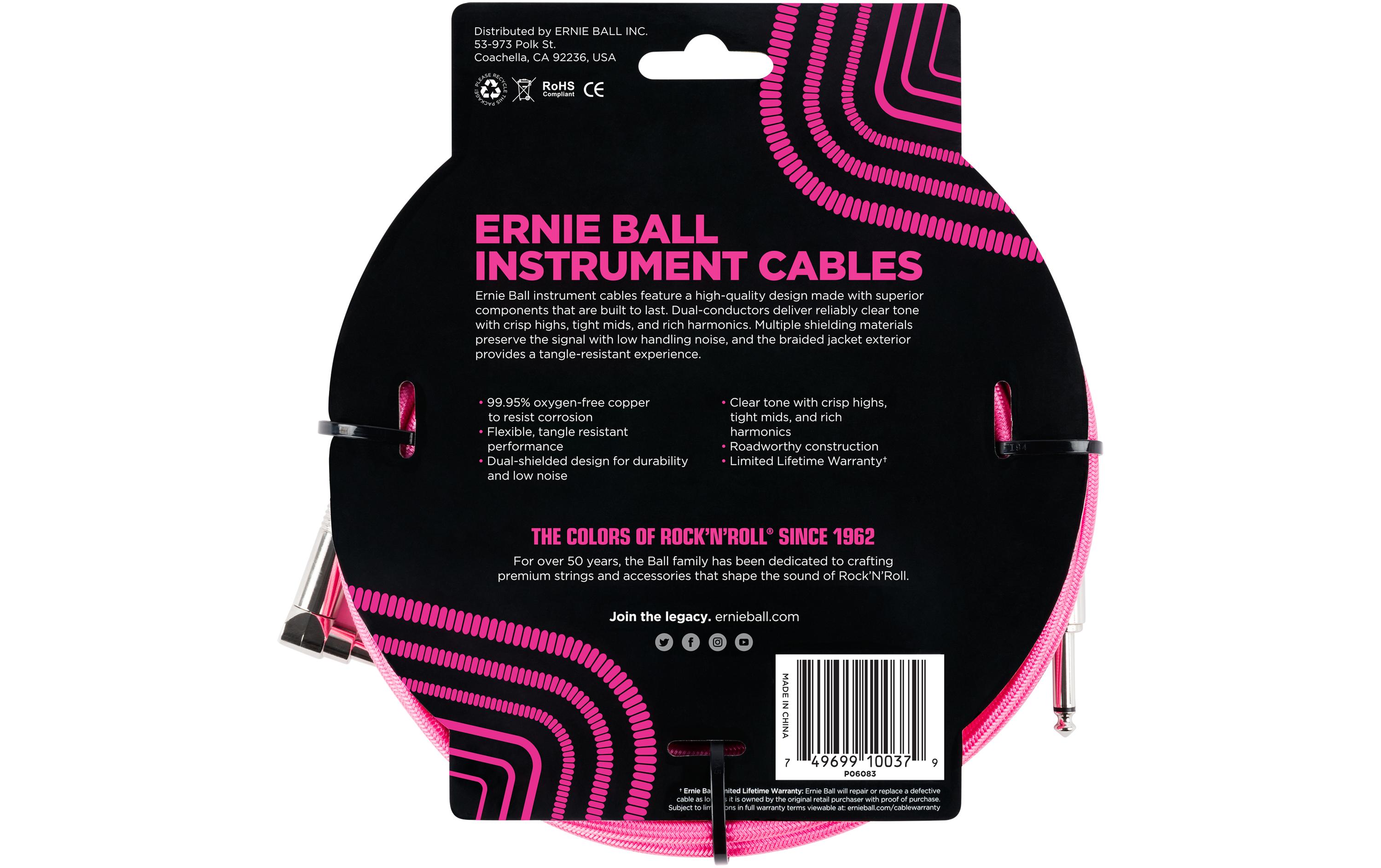 Ernie Ball Instrumentenkabel 6083 – 5.49 m, Neonpink