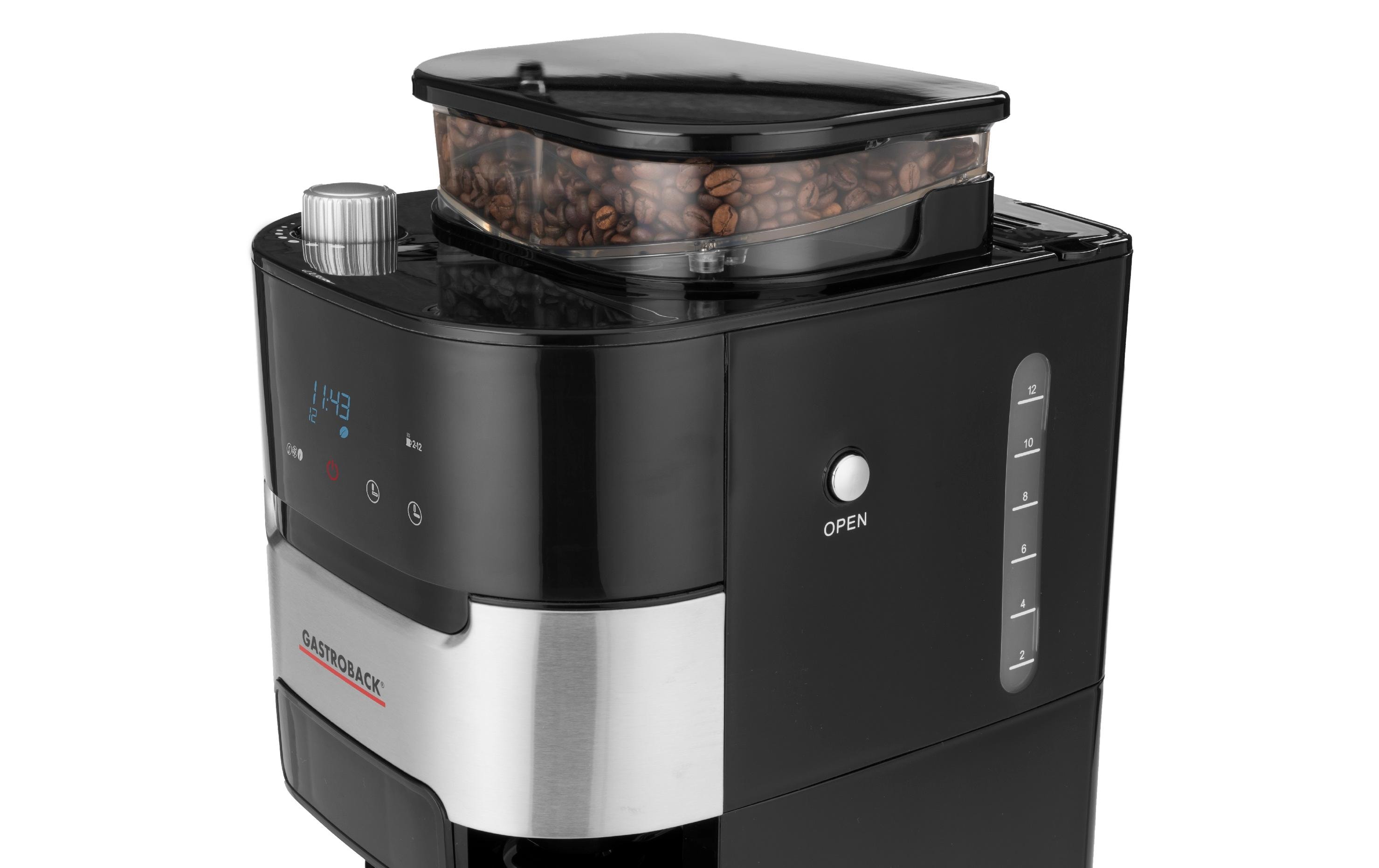 Gastroback Filterkaffeemaschine Grind & Brew Pro Thermo Schwarz/Silber