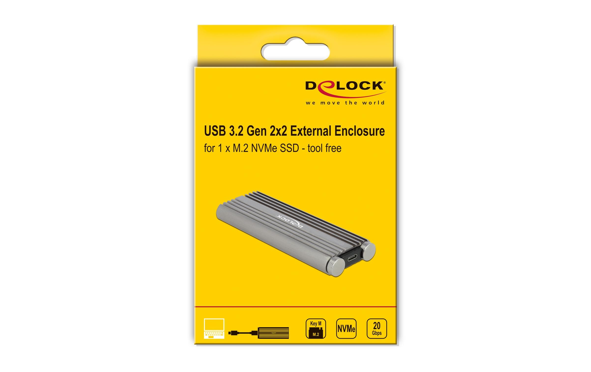 Delock Externes Gehäuse M.2 NVME zu USB USB3.2 Gen2 Typ-C 20Gbps