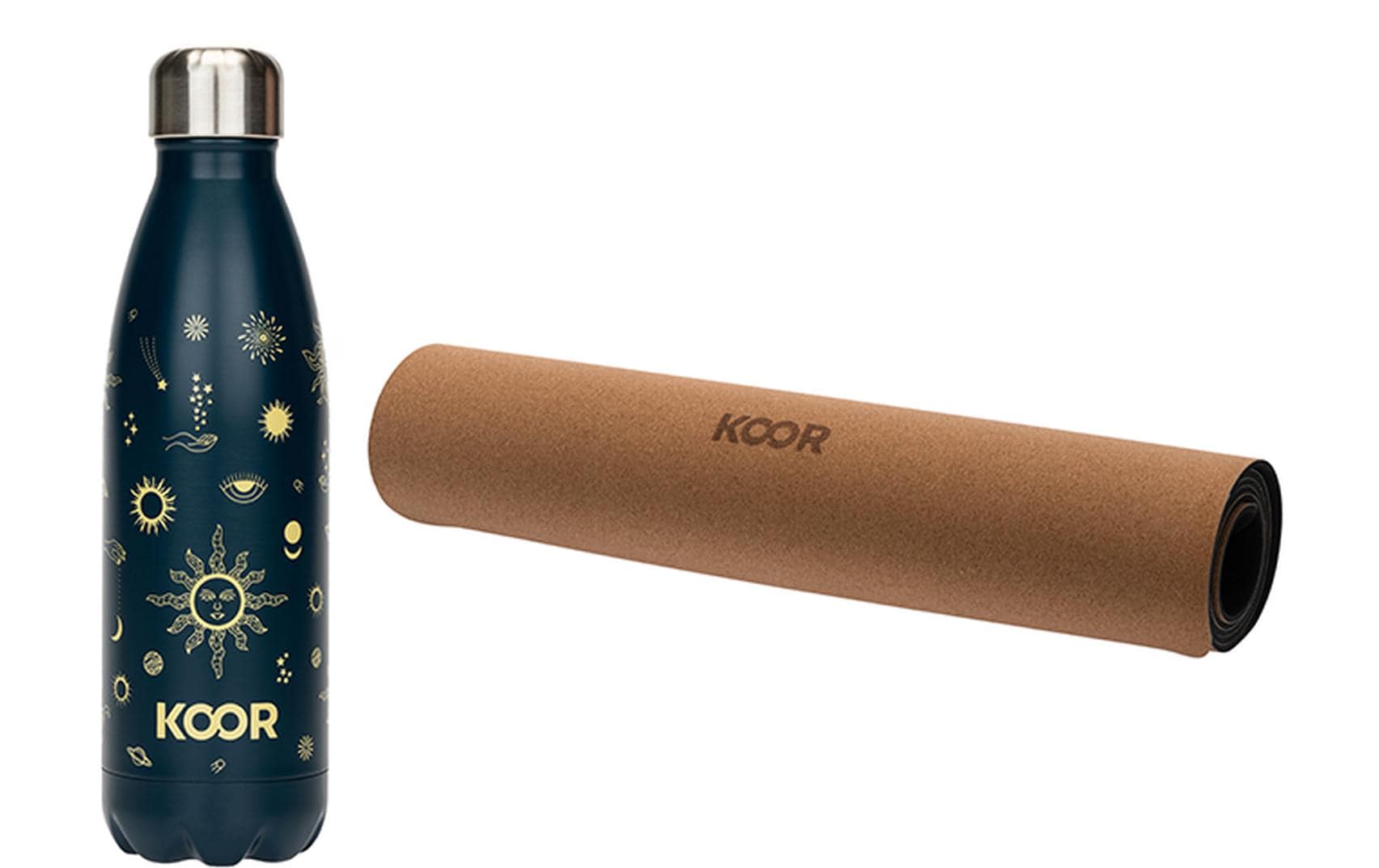 KOOR Yogamatte Kork Pro und Trinkflasche 500 ml