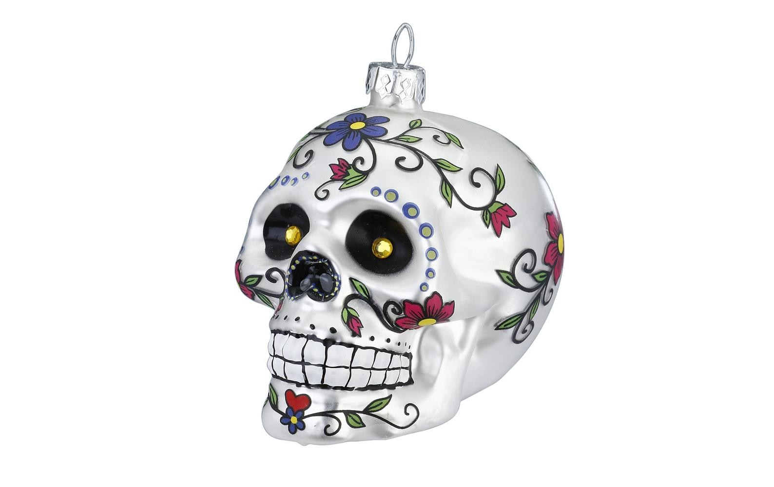 INGES CHRISTMAS DECOR Weihnachtskugel Totenkopf 9 cm, 2 Stück, Mehrfarbig