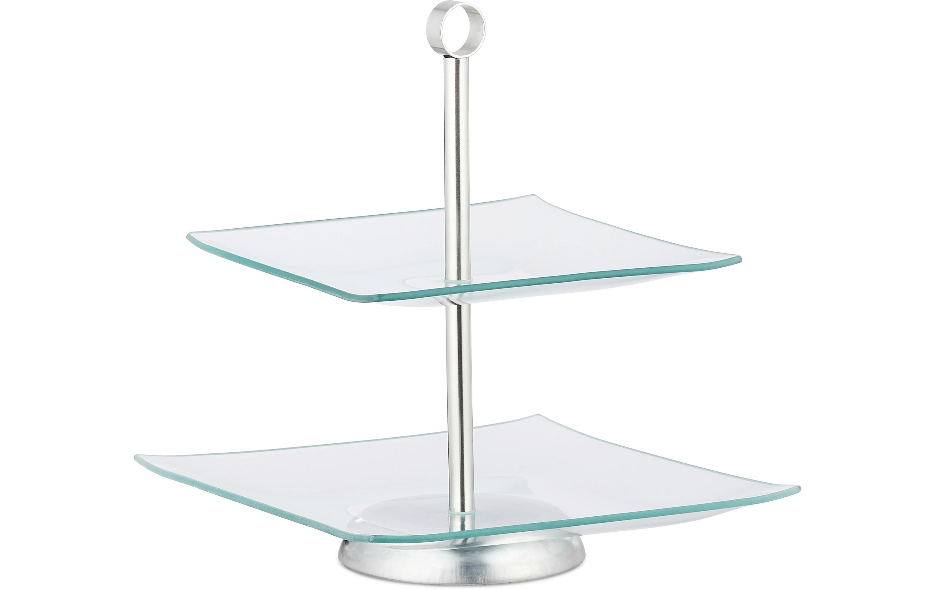 relaxdays Etagere eckig, 2-stufig, Silber/Transparent