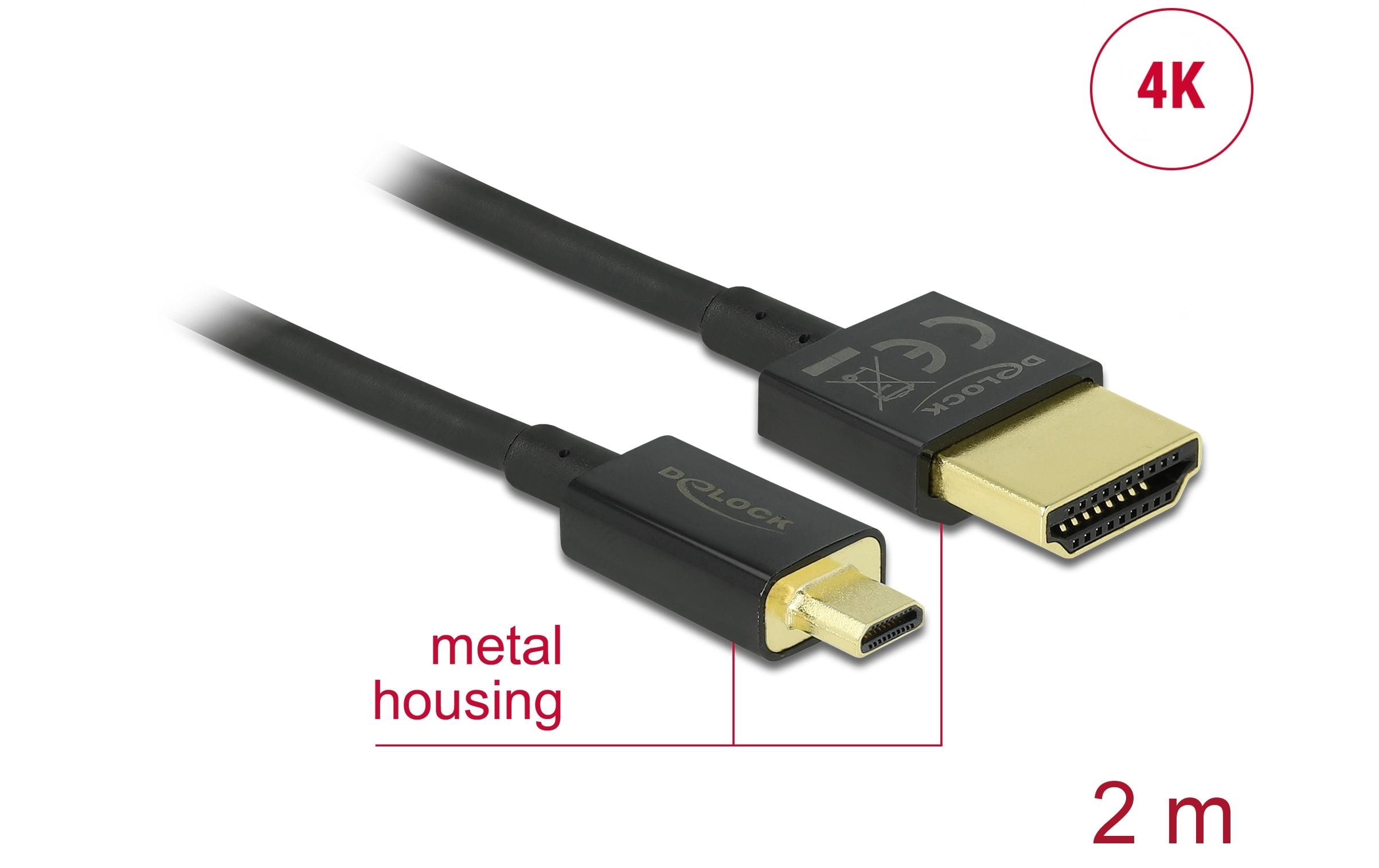 Delock Kabel 4K 60Hz HDMI - Micro-HDMI (HDMI-D), 2 m, Schwarz