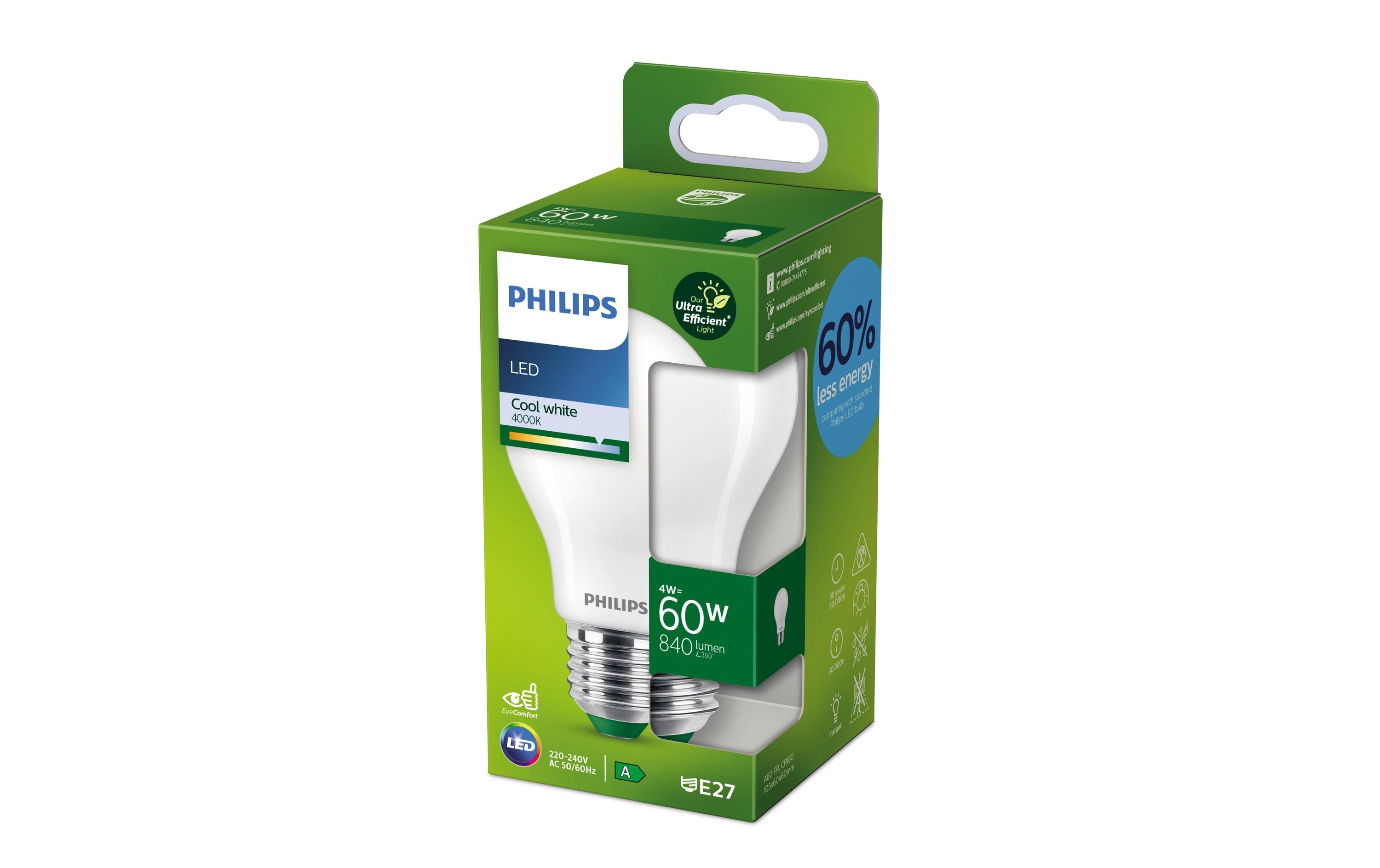 Philips E27 LED, Ultra-Effizient, Neutralweiss, Matt, 60W Ersatz