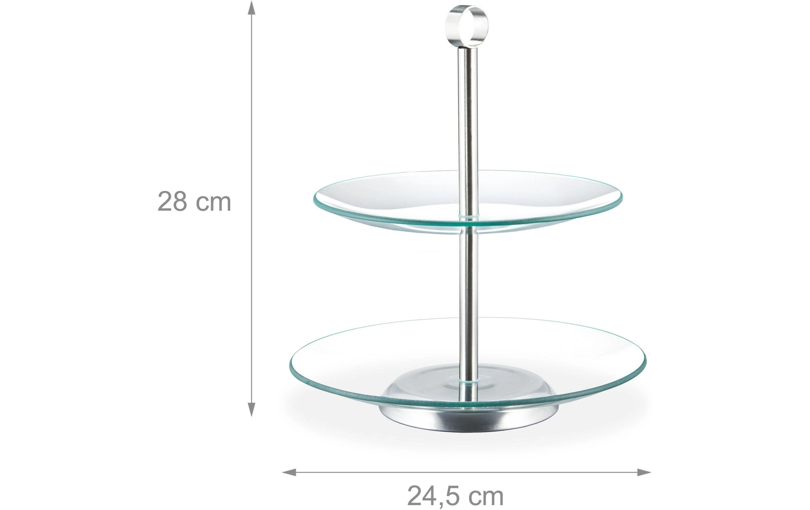 relaxdays Etagere rund, 2-stufig, Silber/Transparent