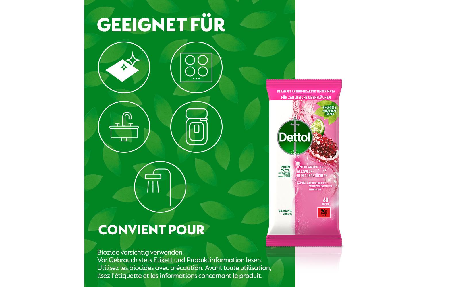 Dettol Allzweck-Reinigungstücher Granatapfel & Limette 60 Stück